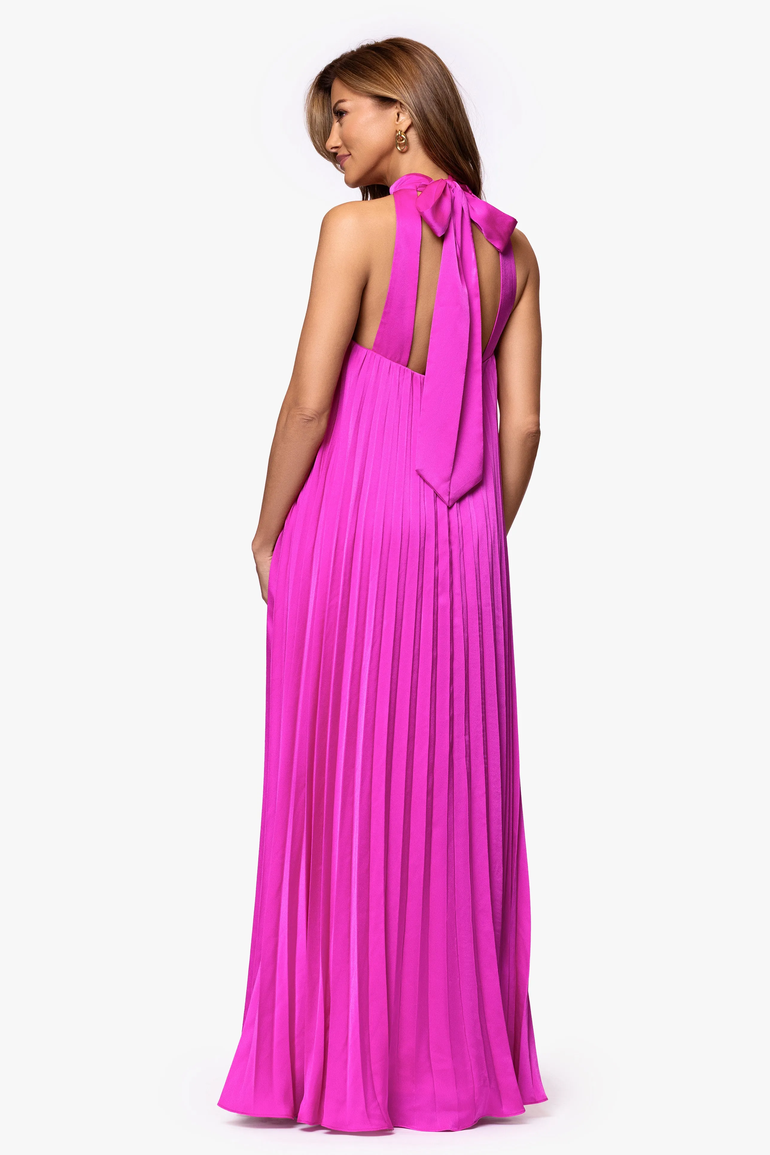 "Klaudine" Satin Mock Neck Floor Length Dress sold by Xscape product image thumbnail 3
