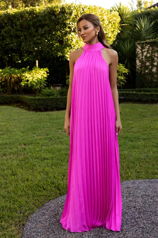 "Klaudine" Satin Mock Neck Floor Length Dress made by Xscape