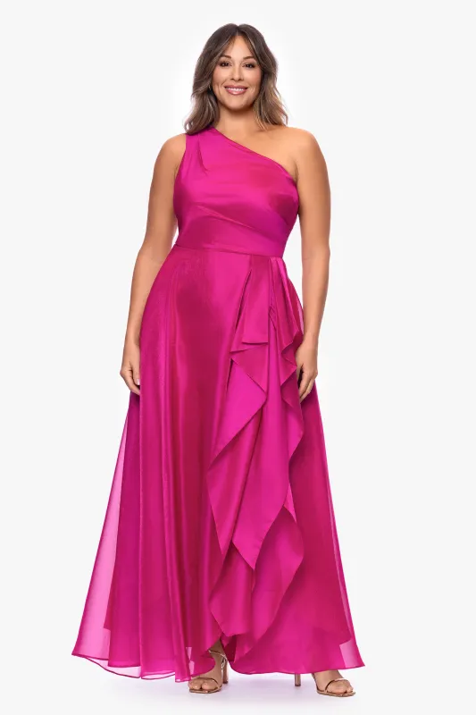 Plus "Samantha" Organza One Shoulder Ruffle Floor Length Dress sold by Xscape