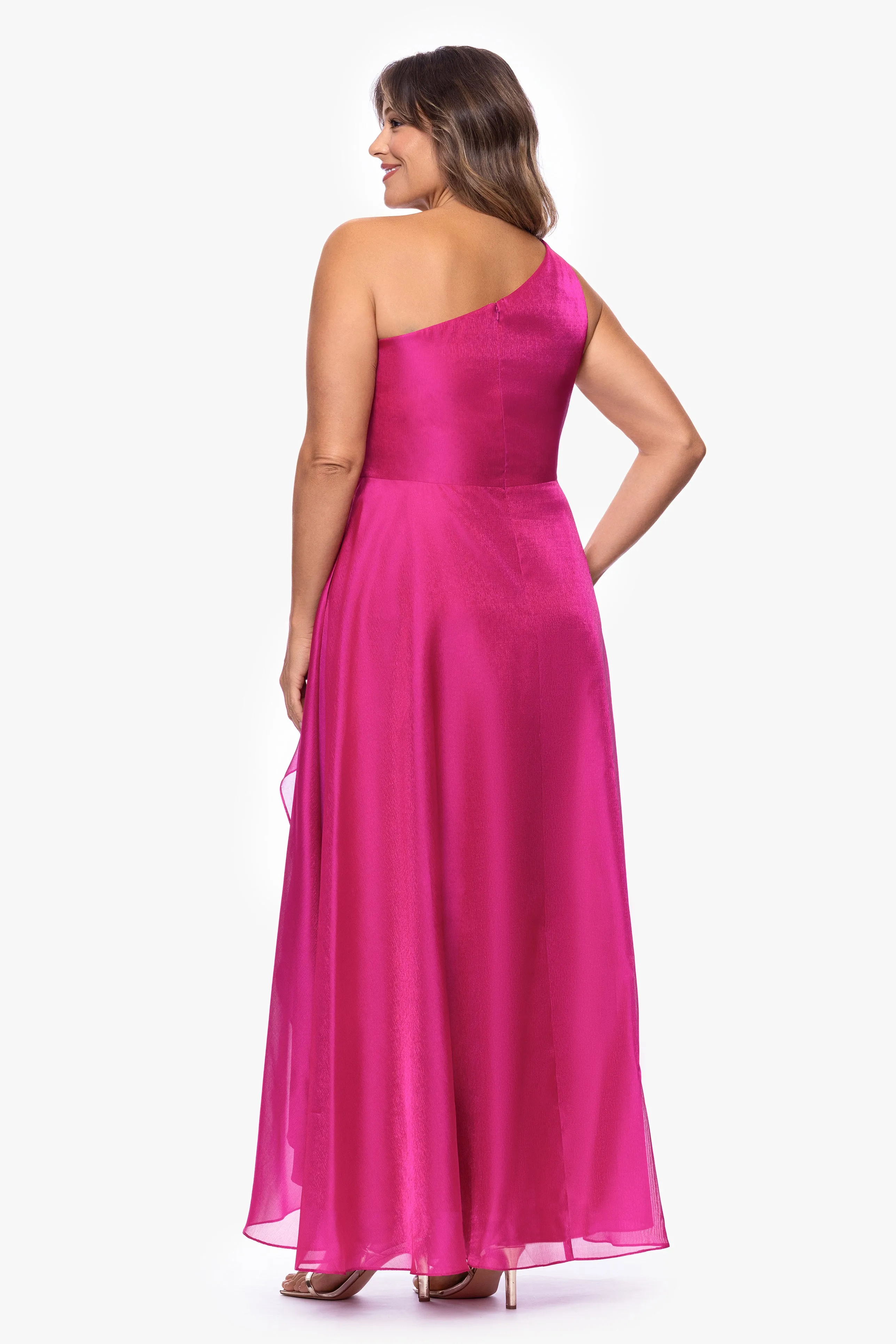 Plus "Samantha" Organza One Shoulder Ruffle Floor Length Dress sold by Xscape product image thumbnail 3