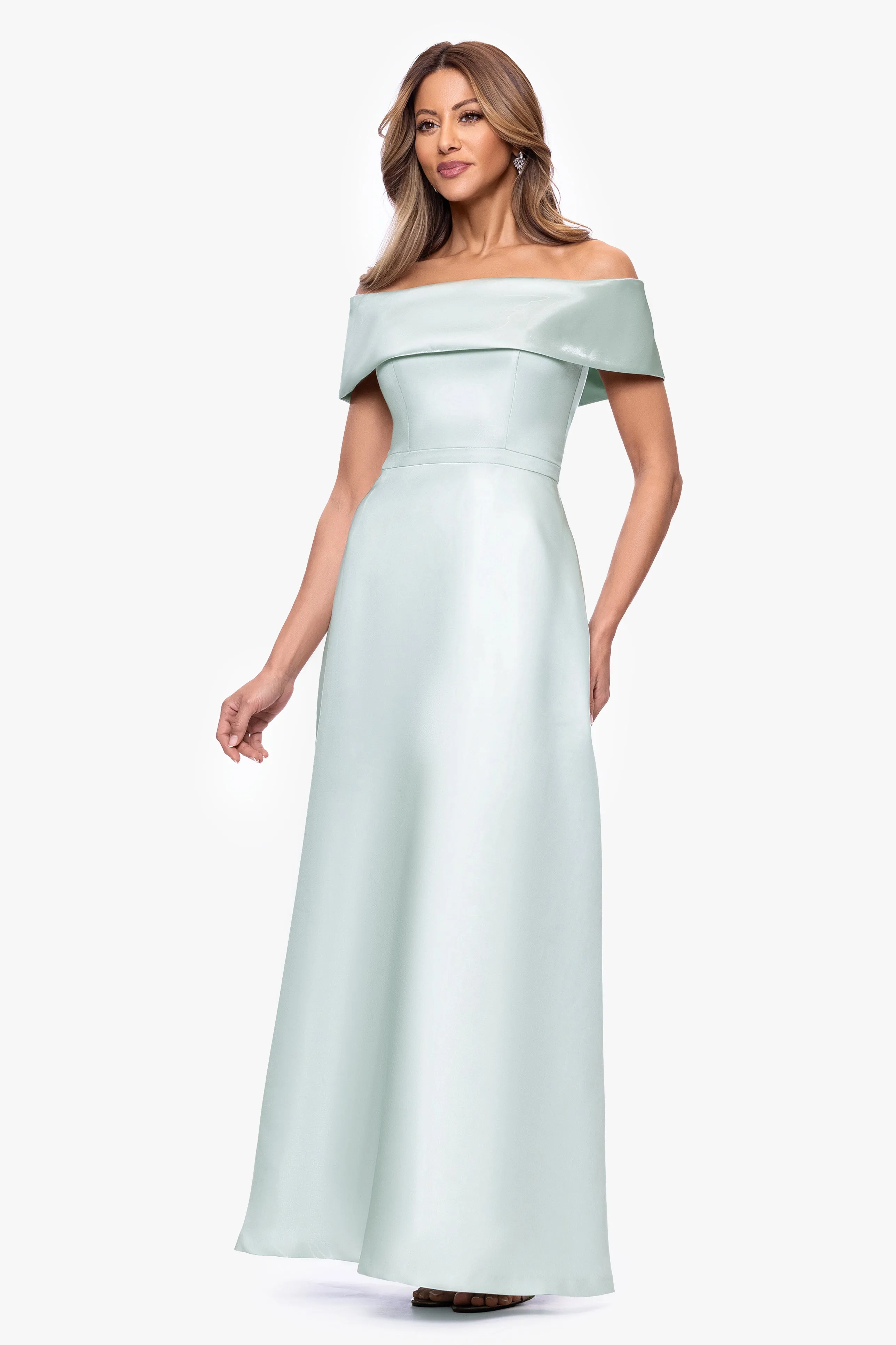 "Helena" Mikado Off The Shoulder Floor Length Dress sold by Xscape product image thumbnail 4