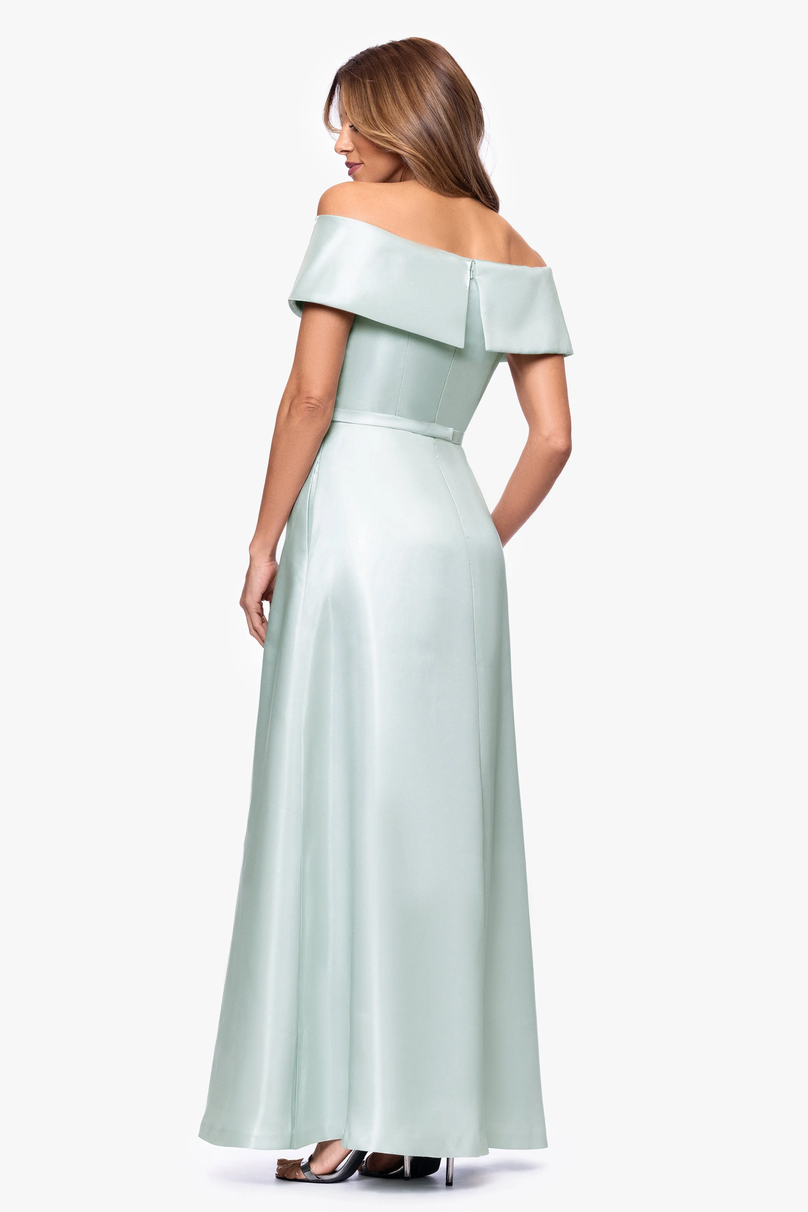 "Helena" Mikado Off The Shoulder Floor Length Dress sold by Xscape product image thumbnail 3