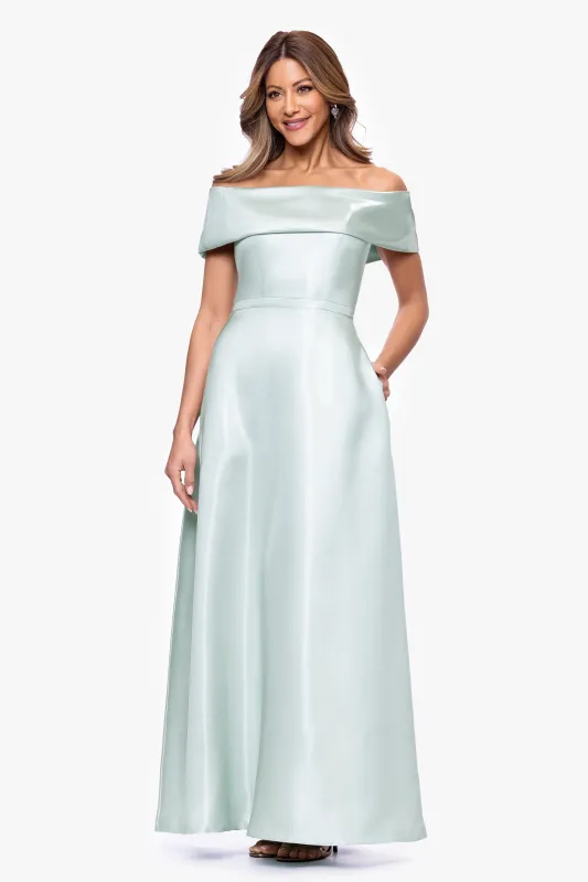 "Helena" Mikado Off The Shoulder Floor Length Dress made by Xscape