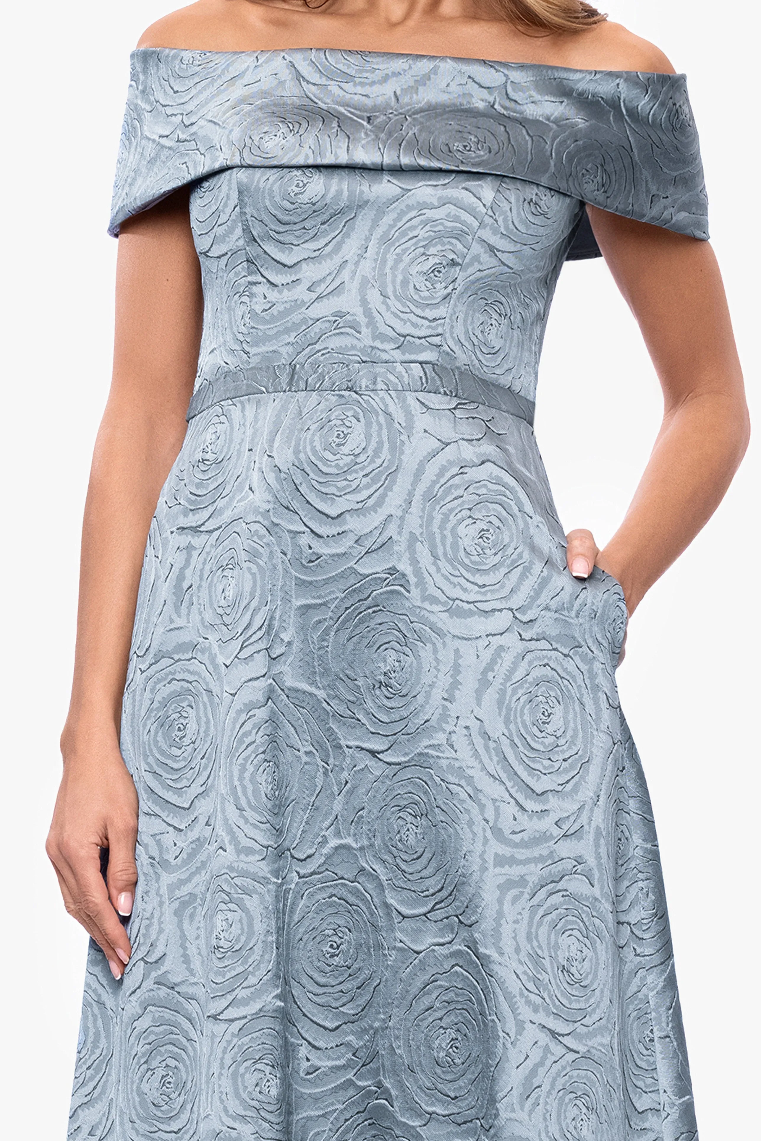 "Gloria" Brocade Off The Shoulder Floor Length Dress sold by Xscape product image thumbnail 2