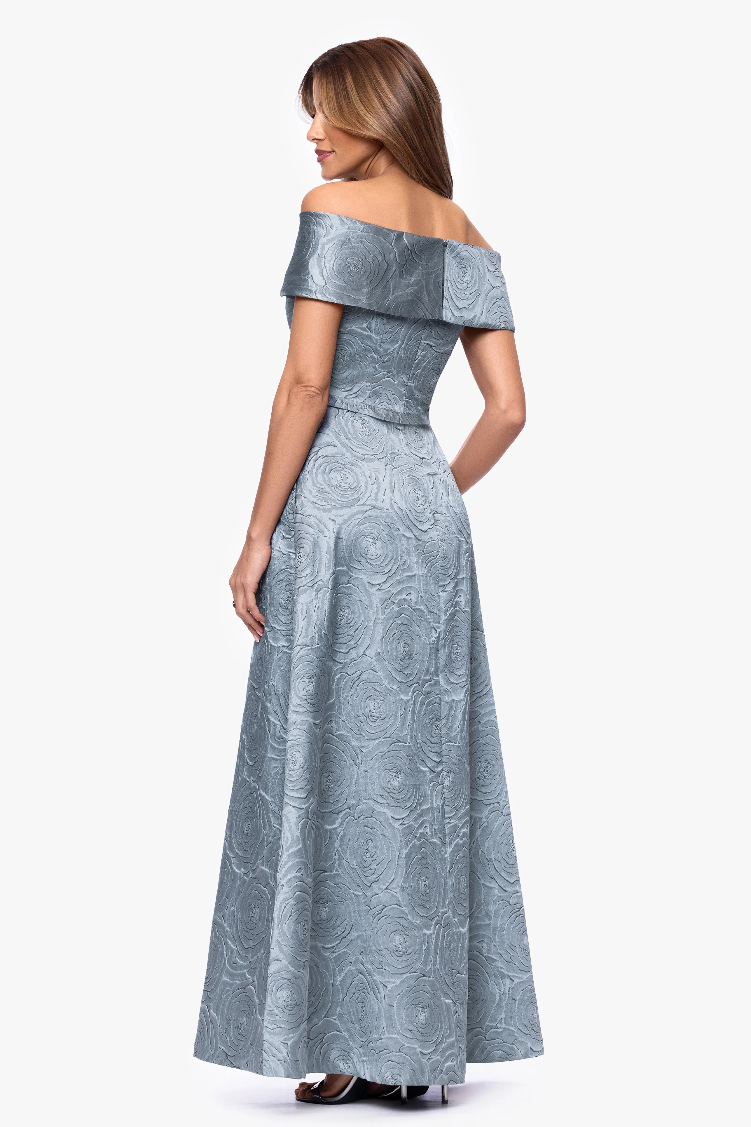 "Gloria" Brocade Off The Shoulder Floor Length Dress sold by Xscape product image thumbnail 3