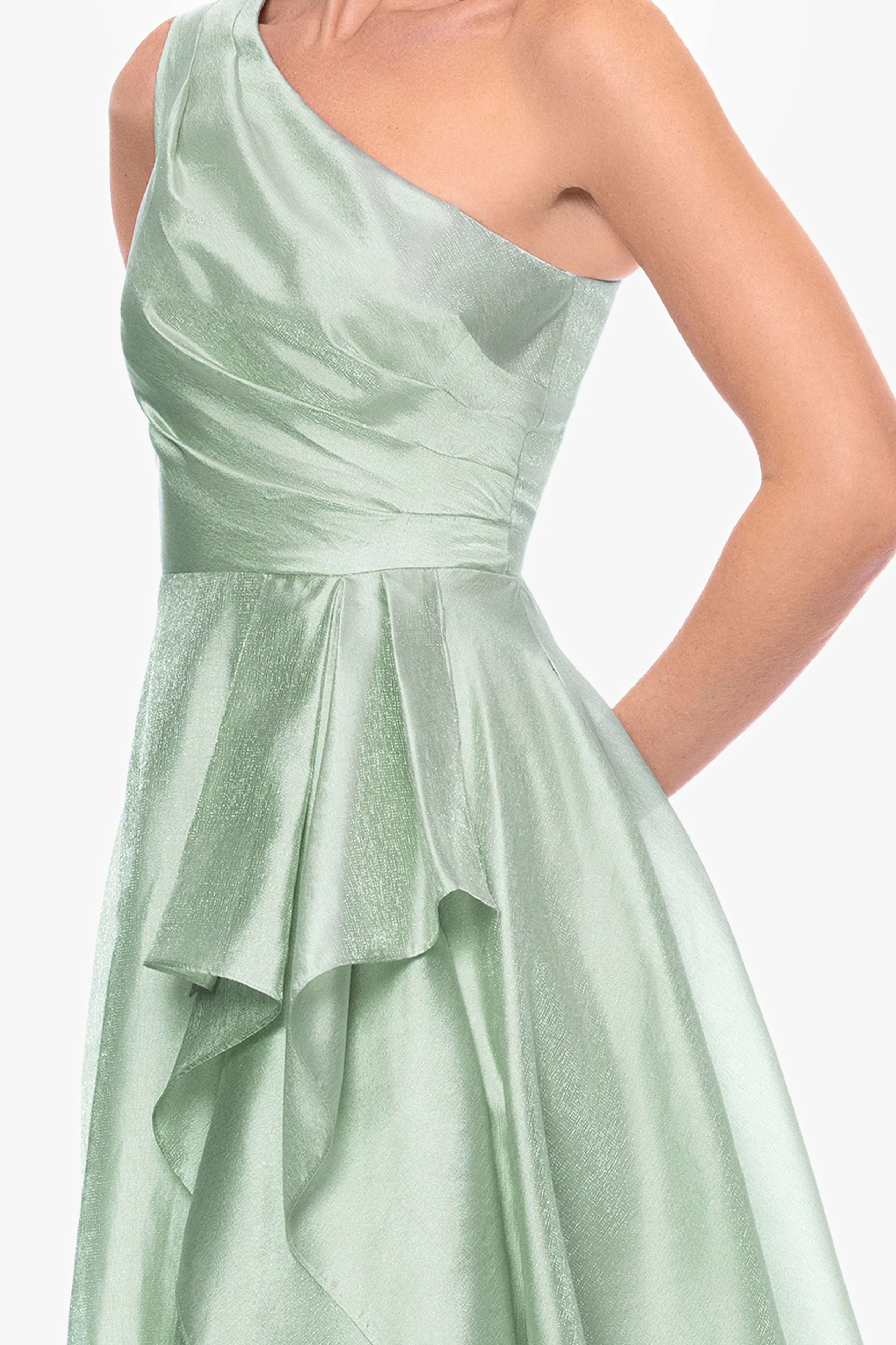 "Keira" Metallic Organza One Shoulder Midi Dress sold by Xscape product image thumbnail 3