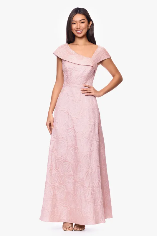 "Lorelai" Brocade Asymmetric Neck Floor Length Dress sold by Xscape