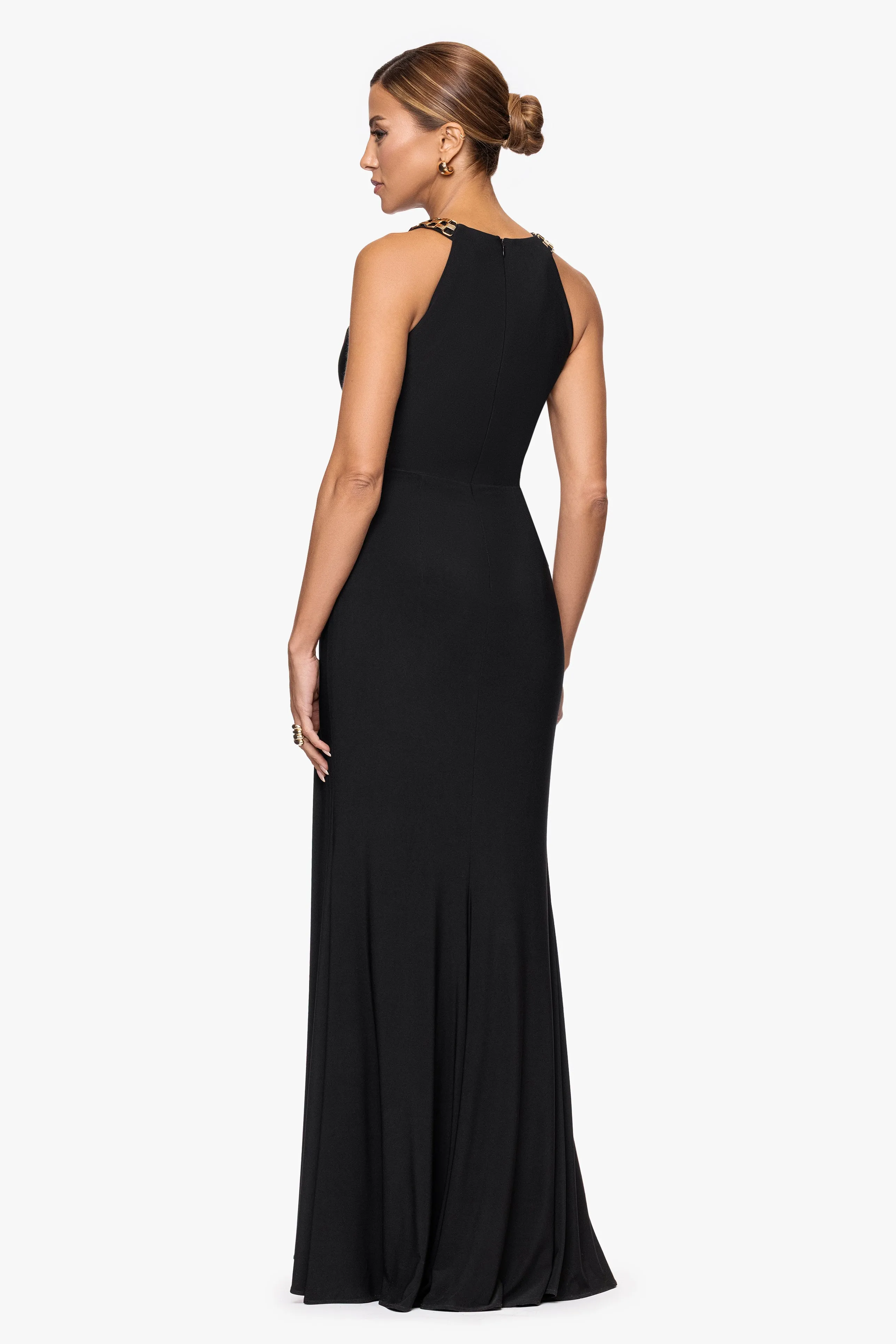 Petite "Malia" Jersey Knit Chain Embellished Floor Length Dress sold by Xscape product image thumbnail 3