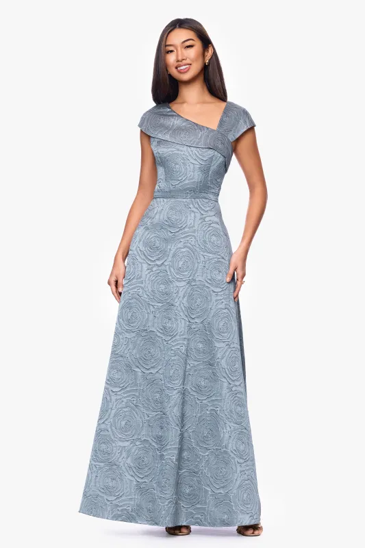 "Lorelai" Brocade Asymmetric Neck Floor Length Dress sold by Xscape