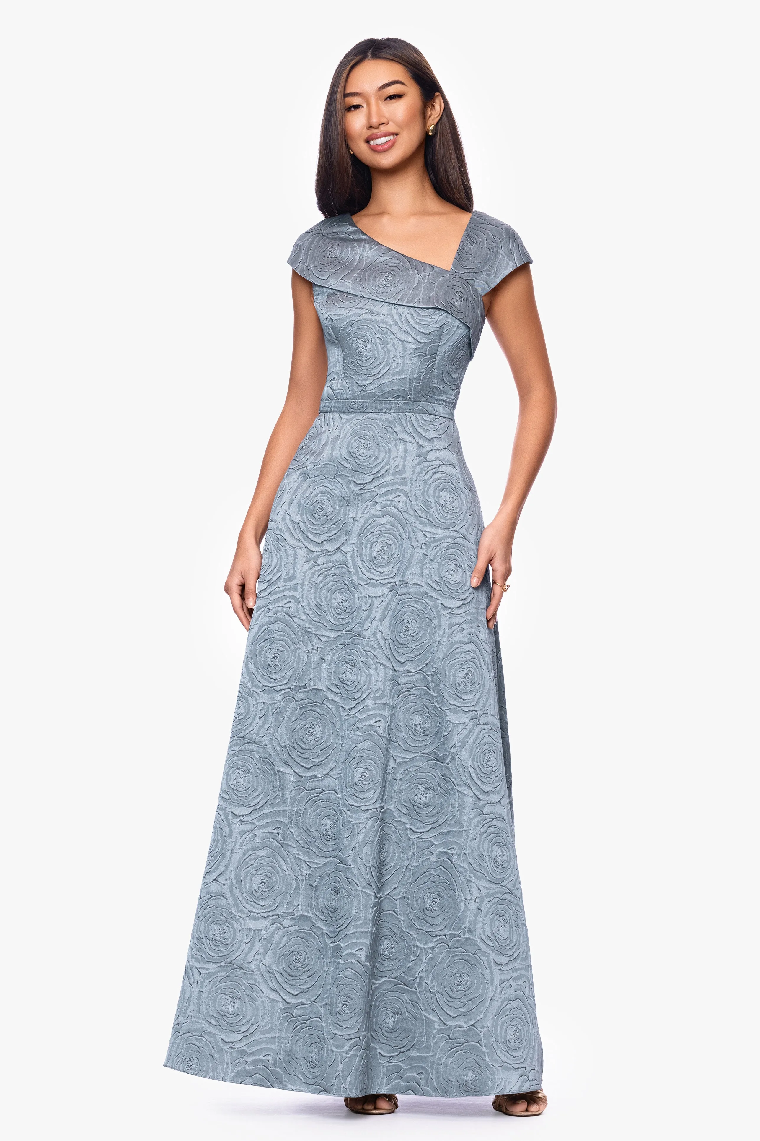 "Lorelai" Brocade Asymmetric Neck Floor Length Dress sold by Xscape