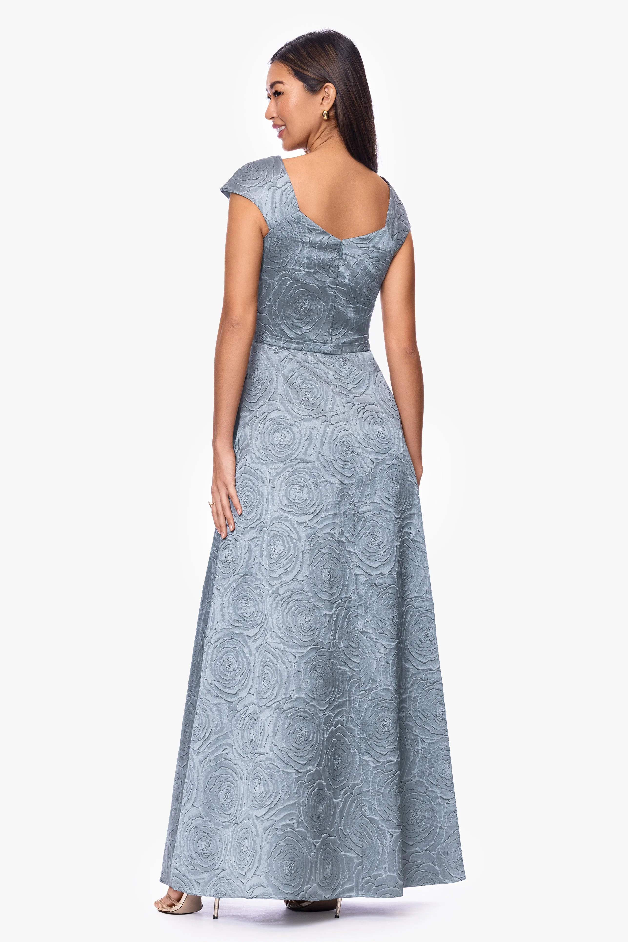 "Lorelai" Brocade Asymmetric Neck Floor Length Dress sold by Xscape product image thumbnail 3