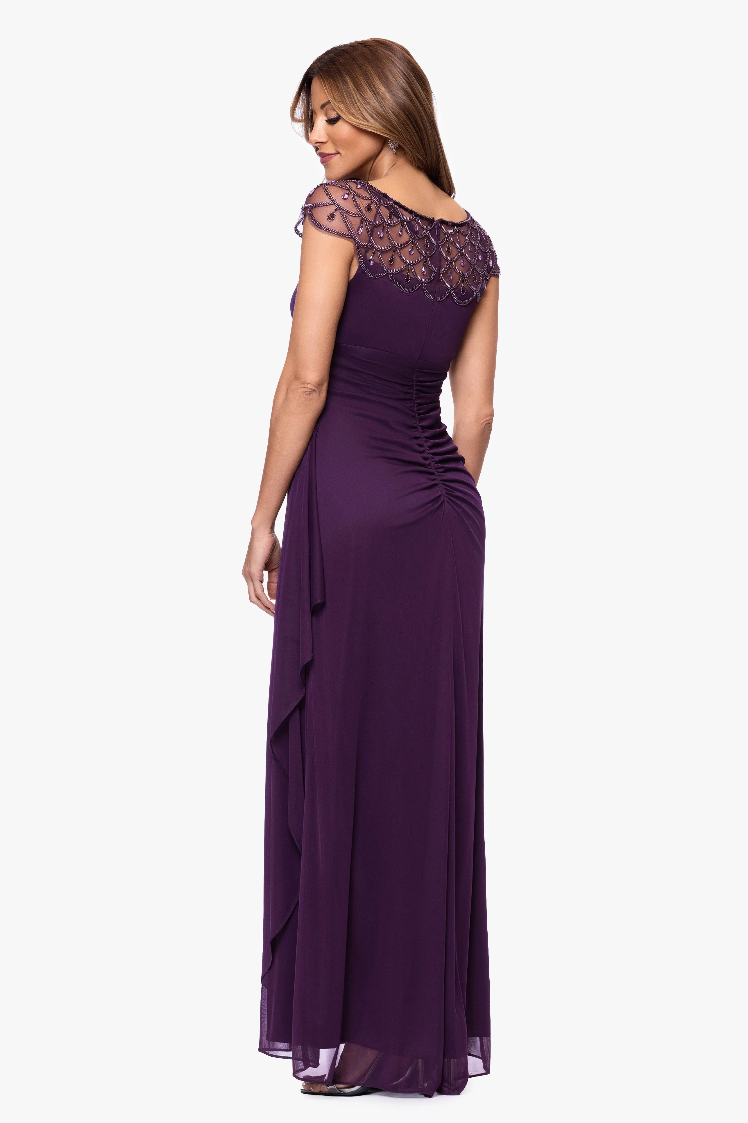 Petite "Khloe" Sheer Matter Jersey Embellished Ruffle Dress sold by Xscape product image thumbnail 3