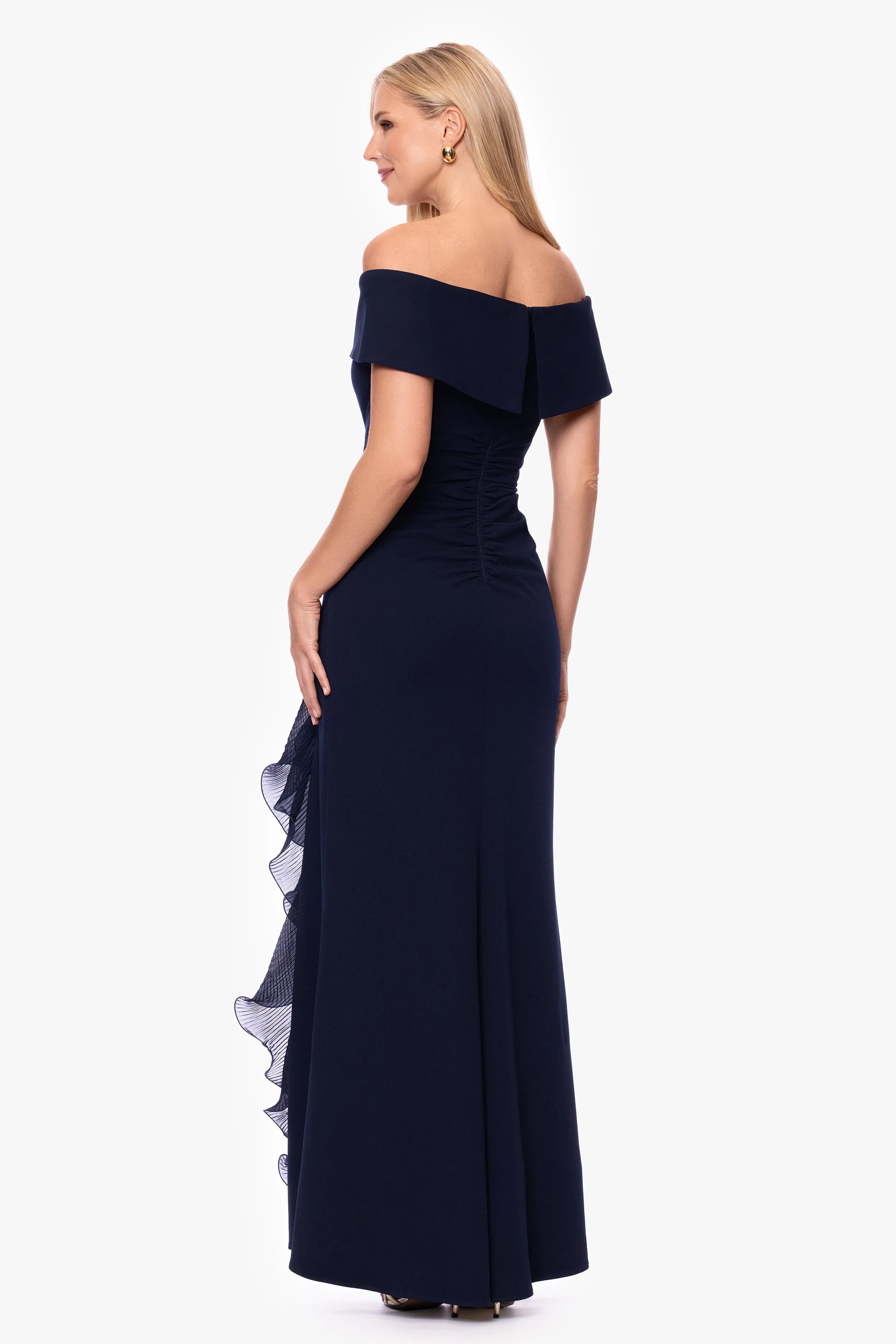 "Sara" Scuba Crepe with Chiffon Ruffle Floor Length Dress sold by Xscape product image thumbnail 3
