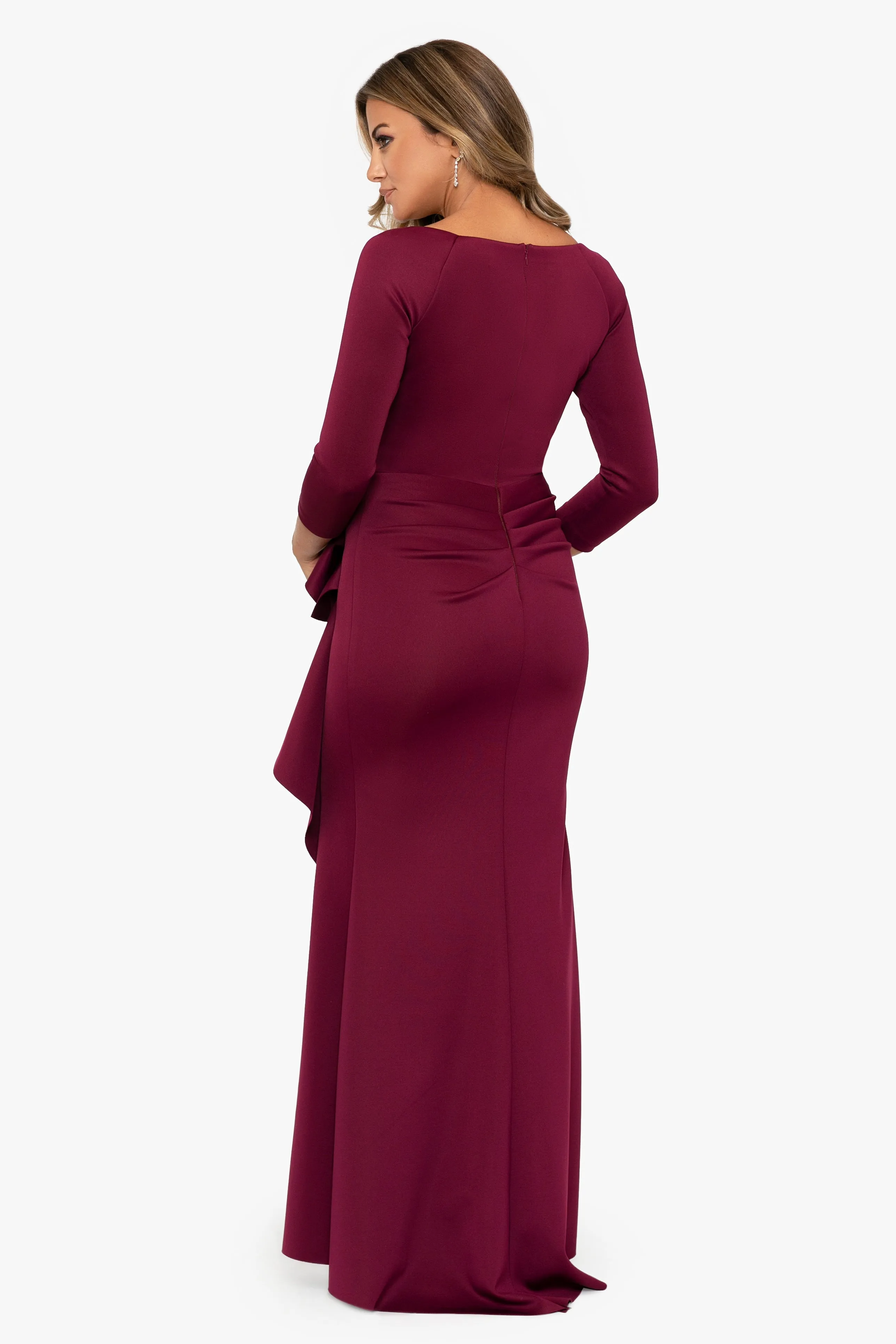 "Lexi" Long Sleeve Scuba Ruched Side Dress sold by Xscape product image thumbnail 3