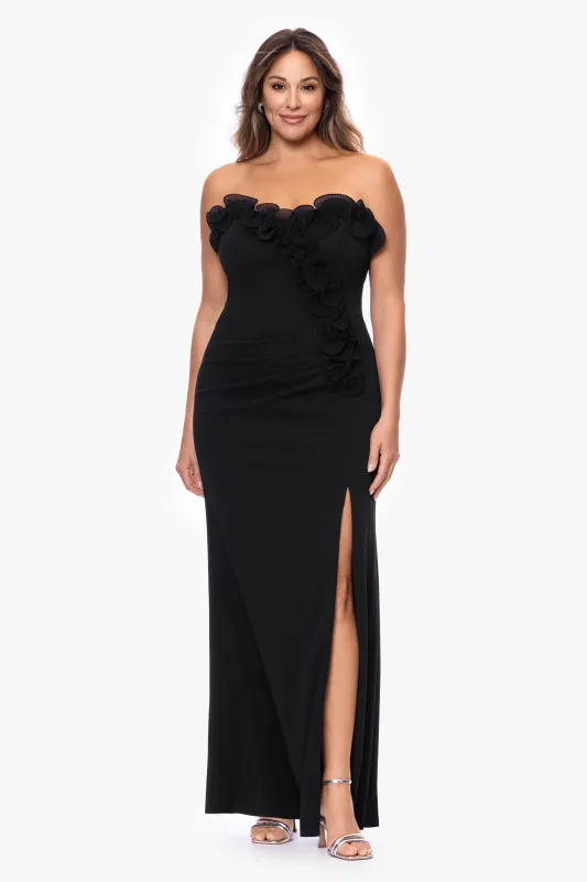 Plus "Kimberly" Scuba Crepe Chiffon Ruffle Strapless Floor Length Dress sold by Xscape
