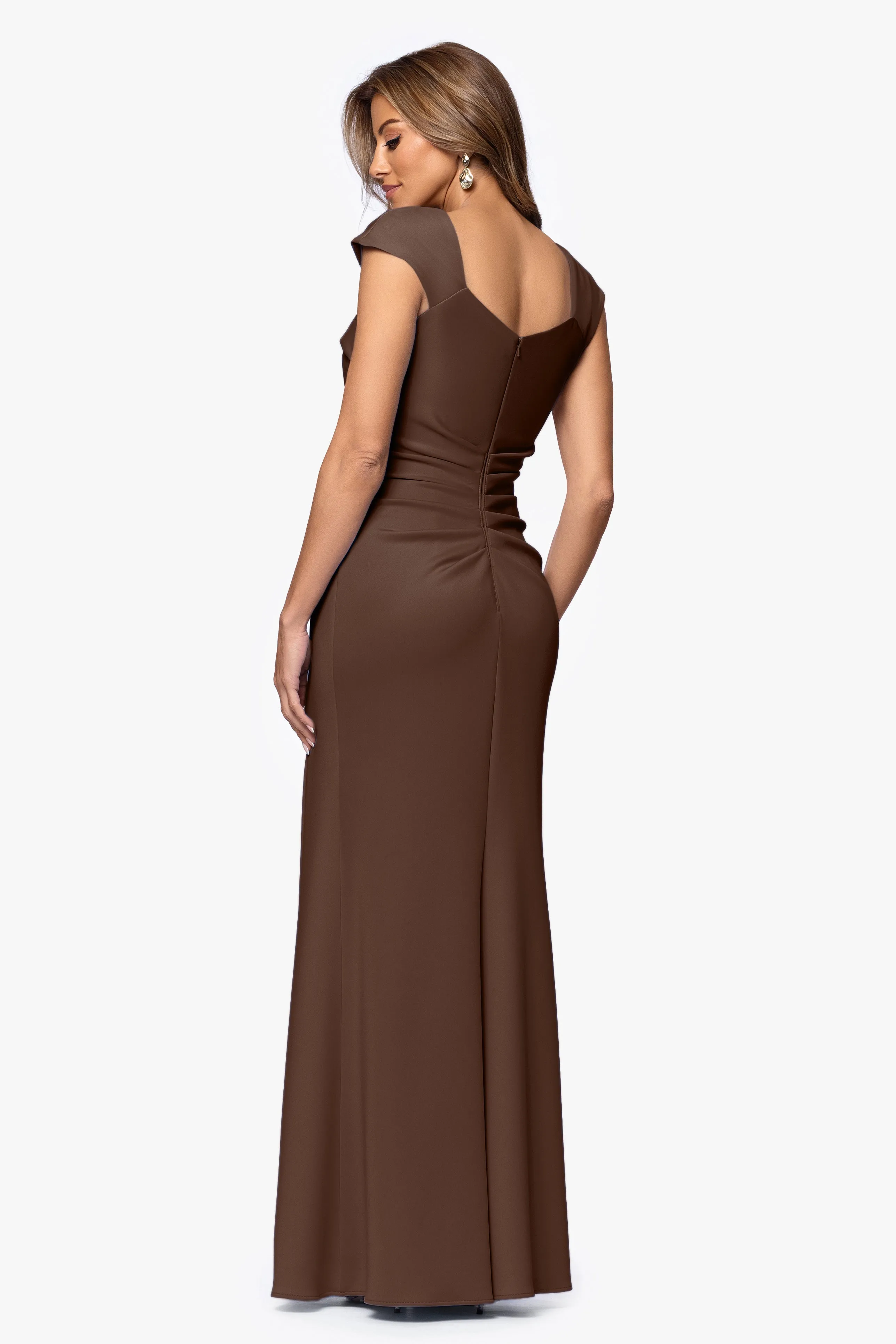 "Lenore " Long Asymmetrical Neckline Techno Scuba Dress sold by Xscape product image thumbnail 3