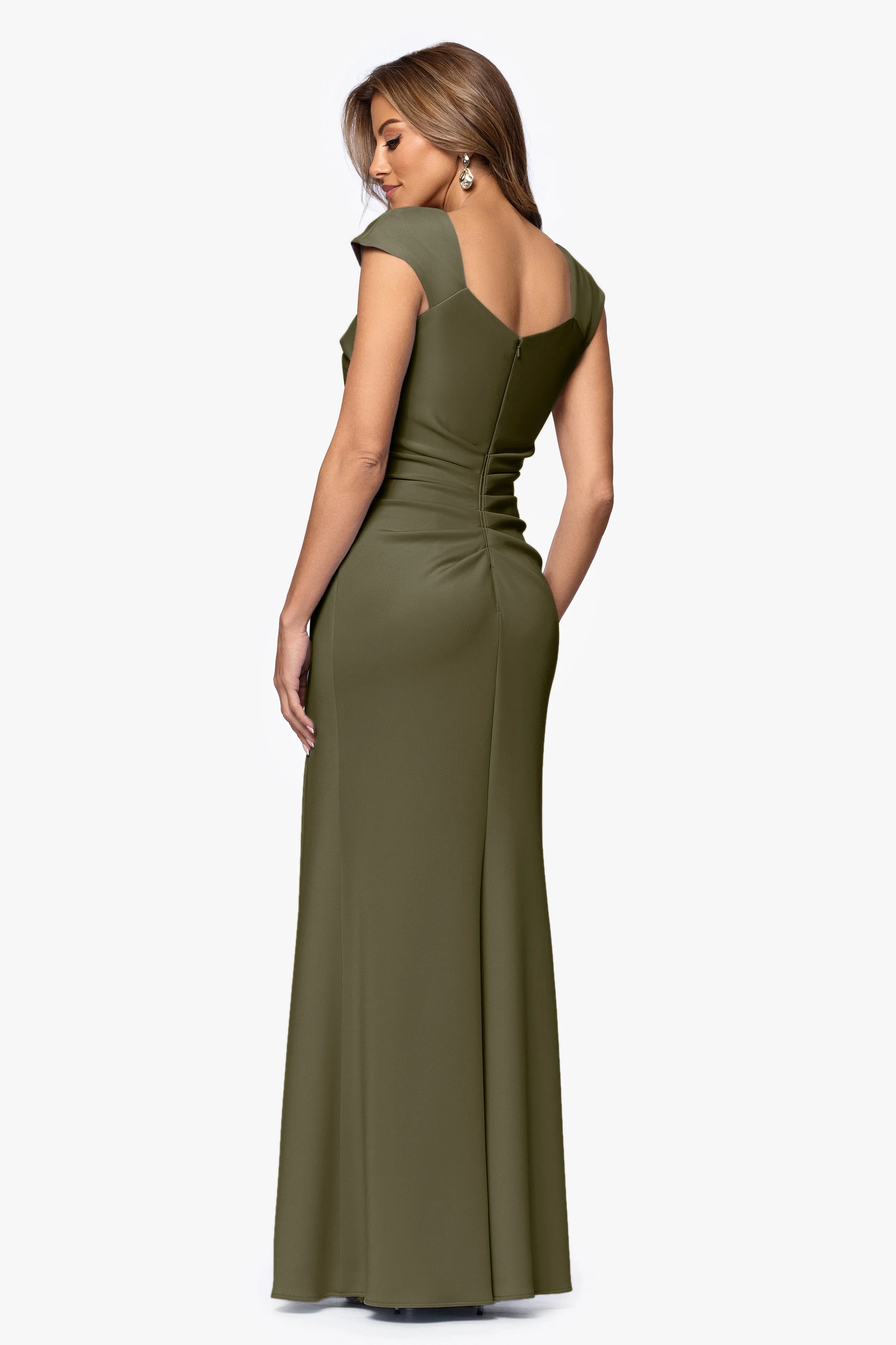 "Lenore " Long Asymmetrical Neckline Techno Scuba Dress sold by Xscape product image thumbnail 3