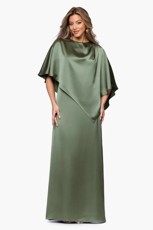"Misty" Satin Overlay Cape Floor Length Dress made by Xscape