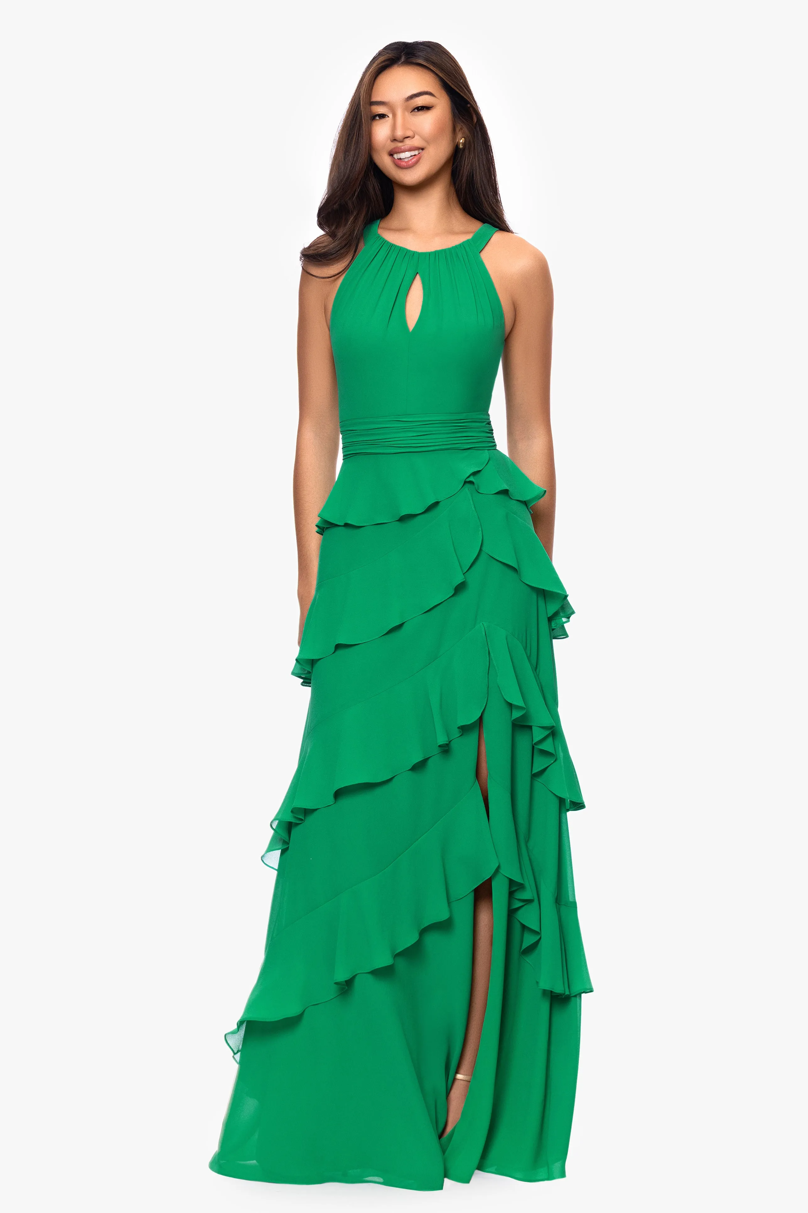 "Emmy" Chiffon Tiered Keyhole Floor Length Dress sold by Xscape product image thumbnail 5