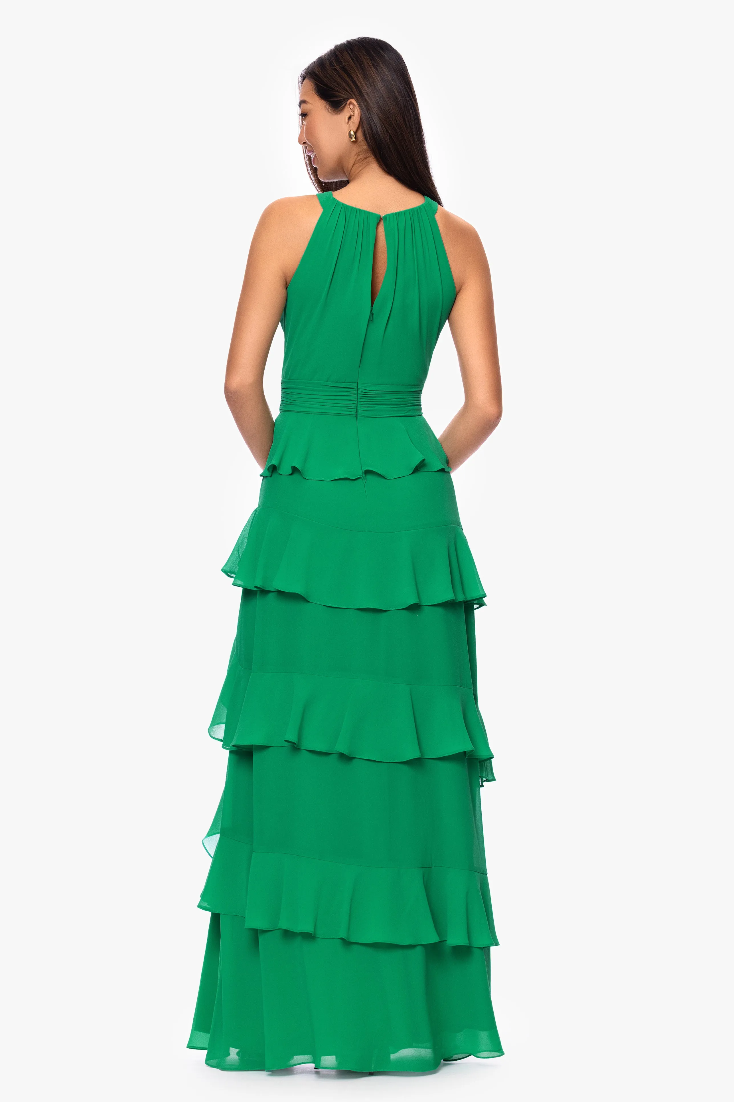 "Emmy" Chiffon Tiered Keyhole Floor Length Dress sold by Xscape product image thumbnail 3