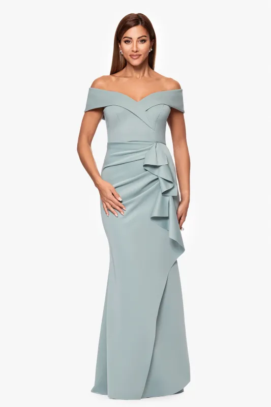 "Patti" Long Off the Shoulder Techno Scuba Dress made by Xscape