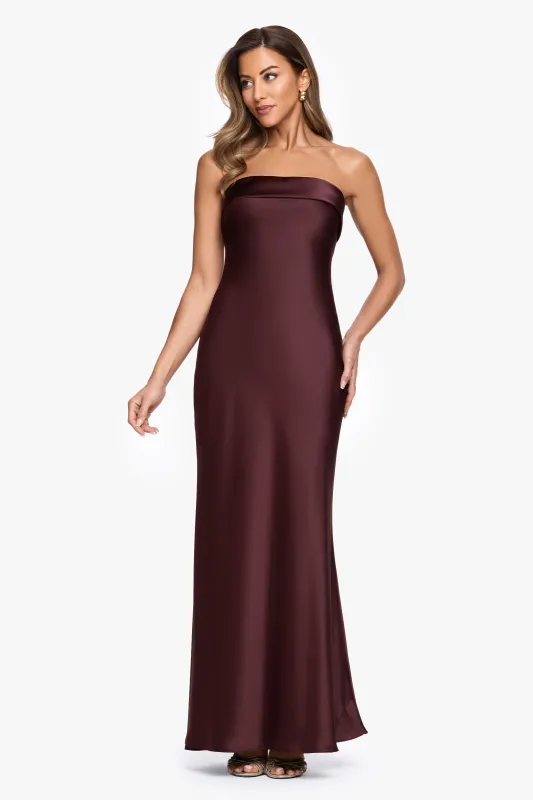 "Reese" Satin Long Strapless Gown made by Xscape