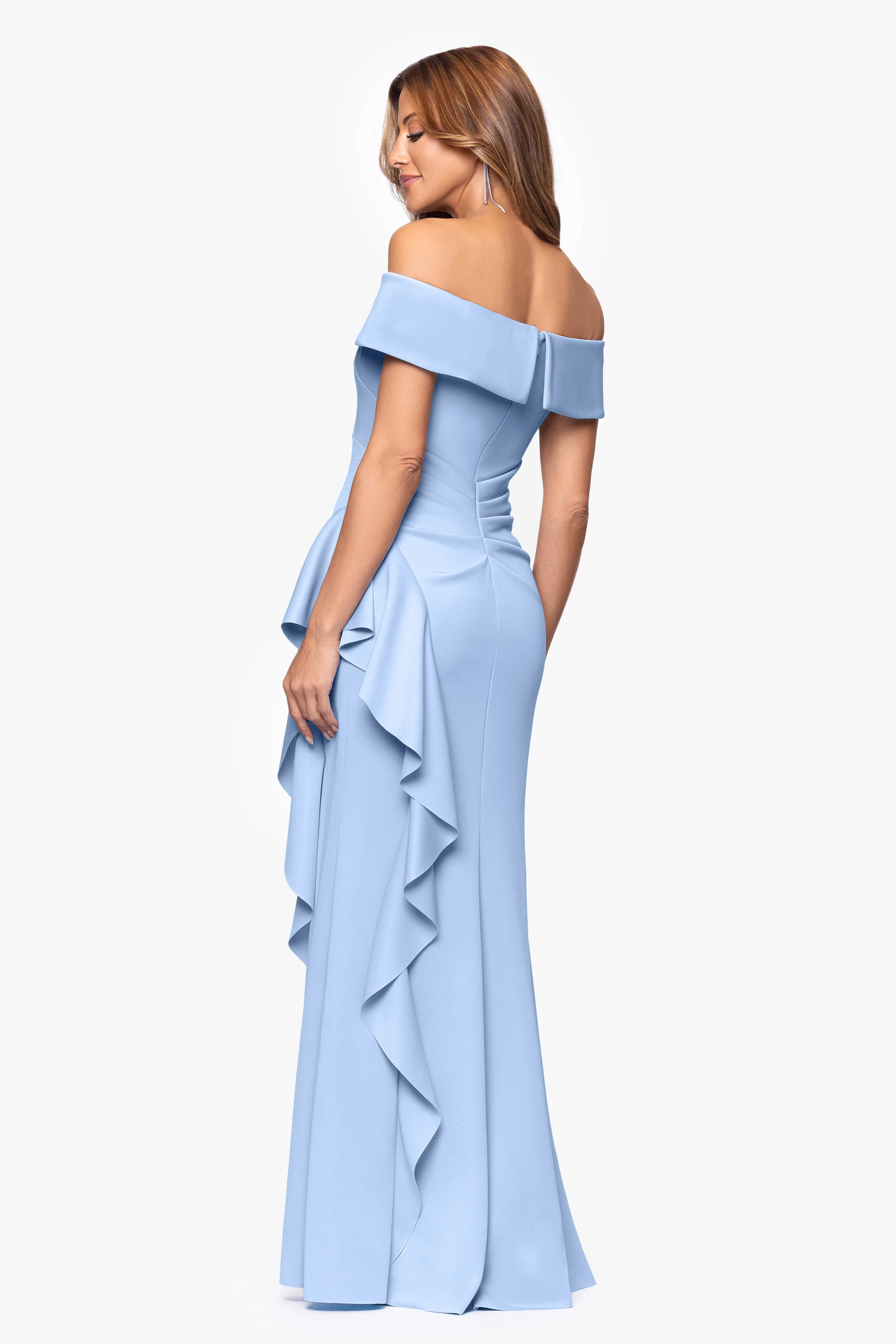"Dolly" Techno Scuba Off the Shoulder Ruffle Floor Length Dress sold by Xscape product image thumbnail 3