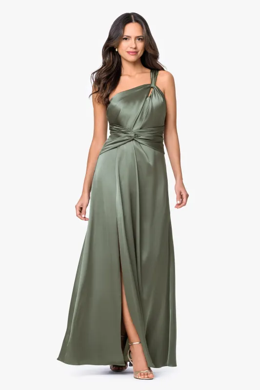 "Leona" Satin Twist Waist Long Dress made by Xscape
