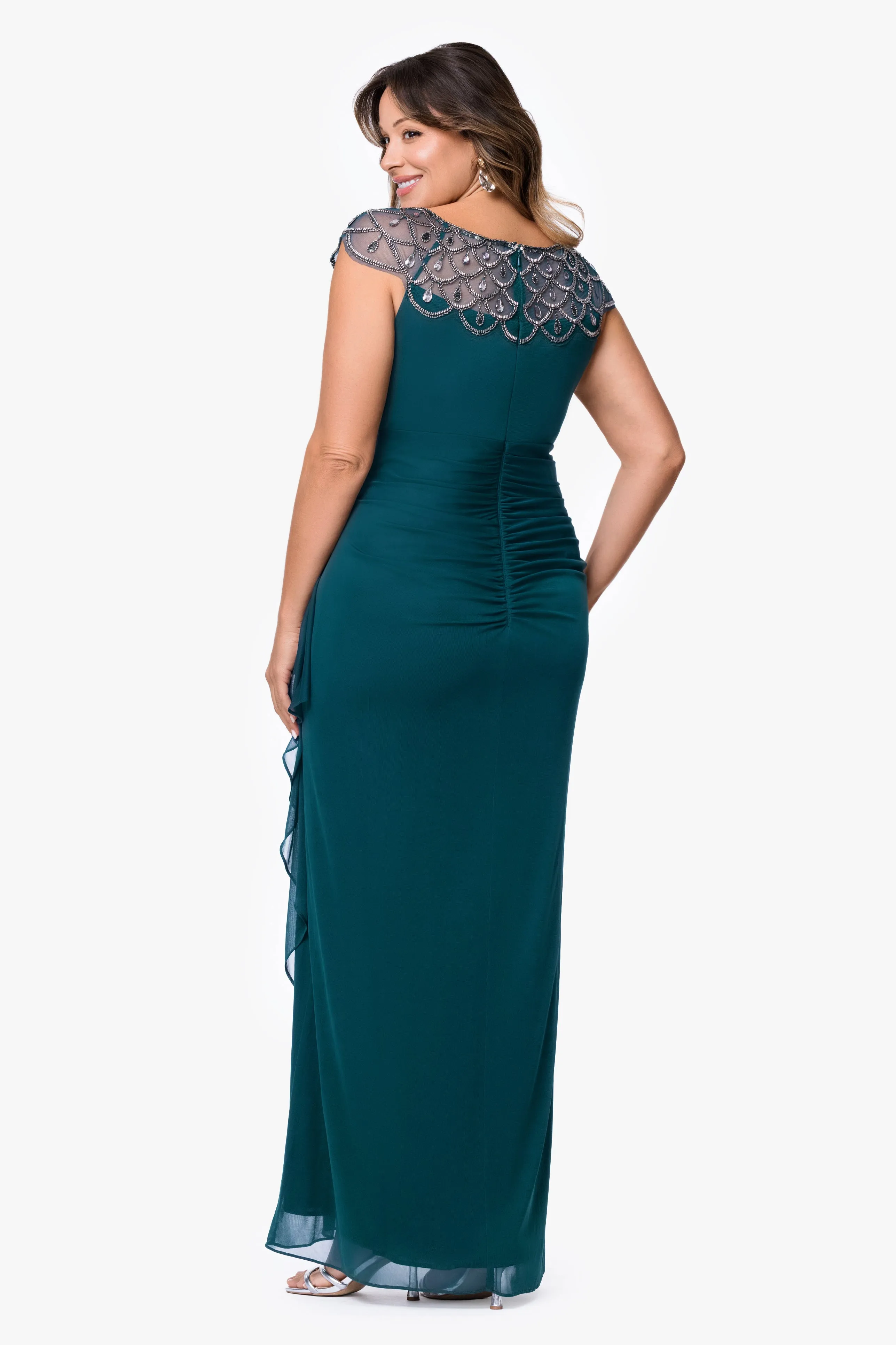 Plus "Khloe" Sheer Matter Jersey Embellished Ruffle Dress sold by Xscape product image thumbnail 3