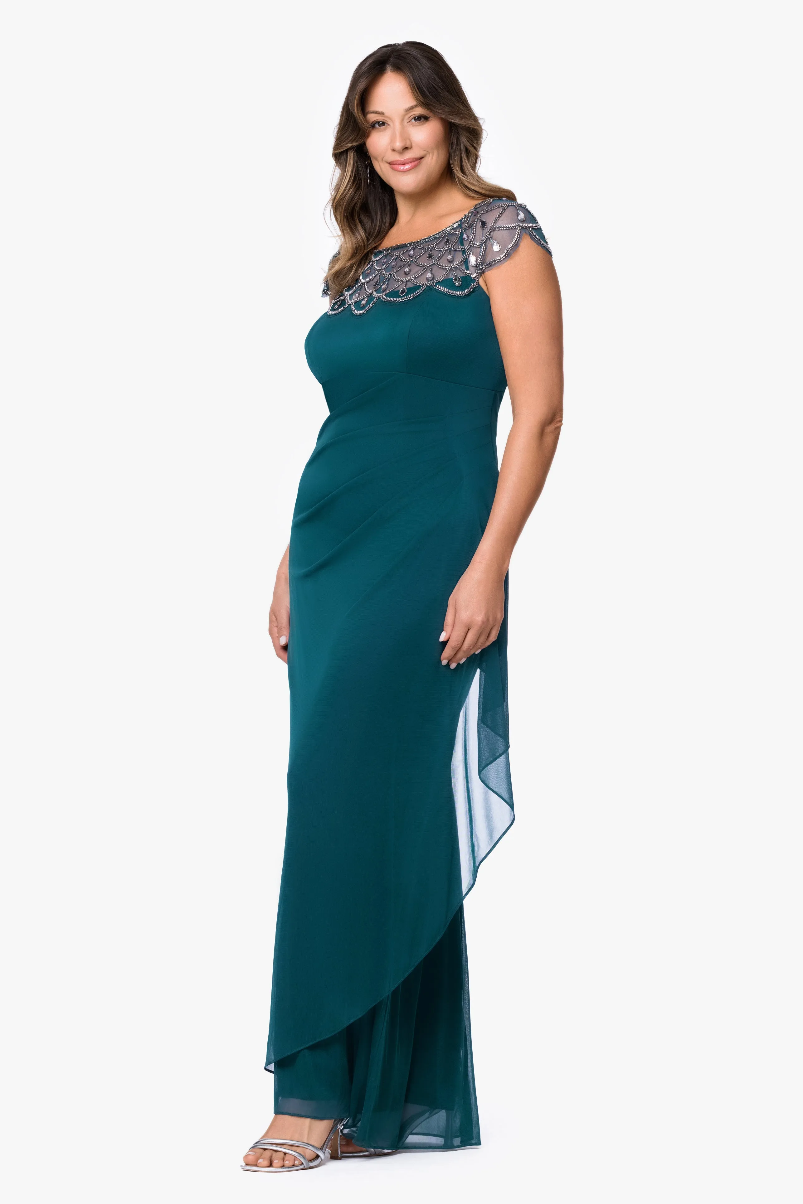Plus "Khloe" Sheer Matter Jersey Embellished Ruffle Dress sold by Xscape product image thumbnail 4