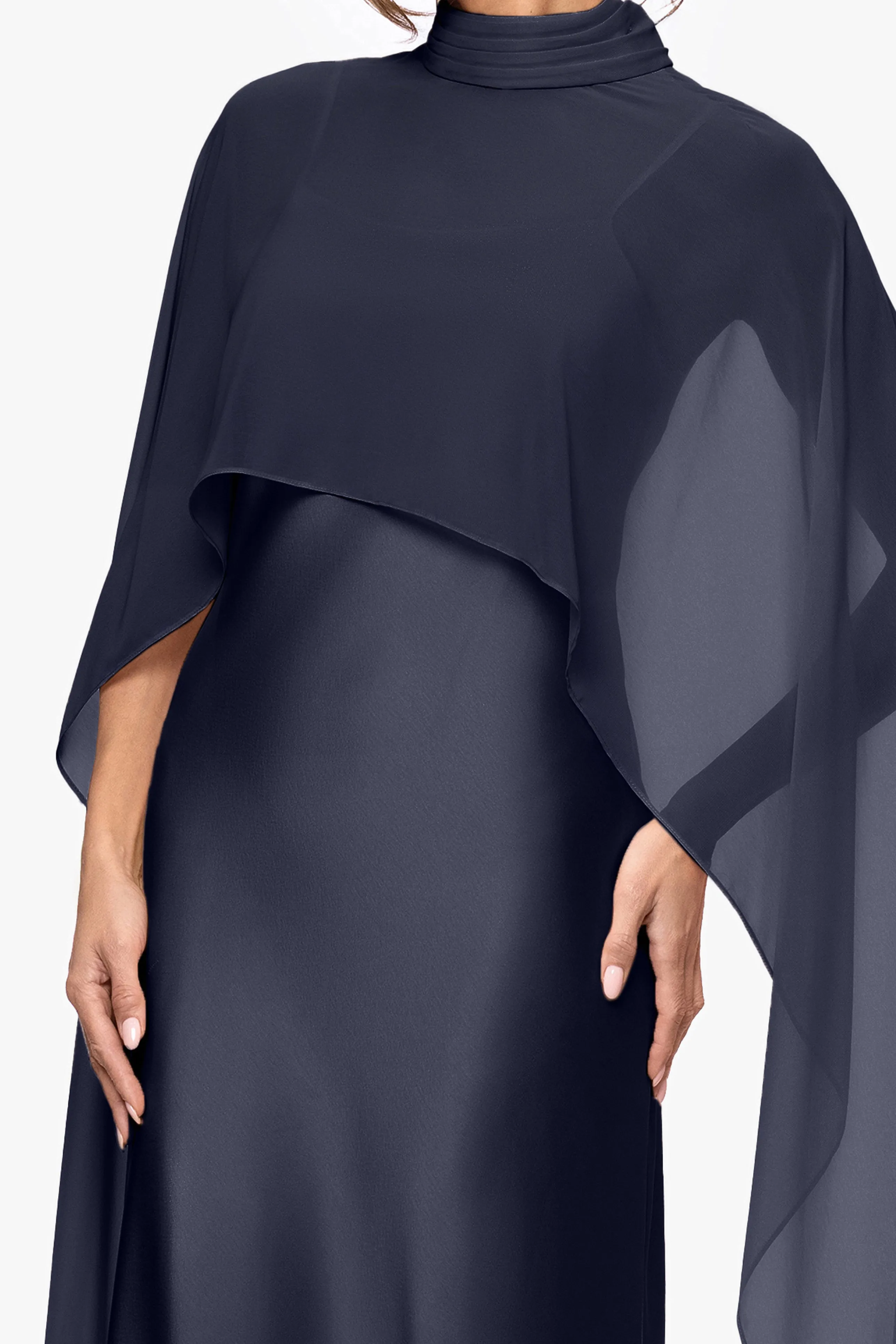 "Laura" Satin Floor-Length Dress with Removable Chiffon Shawl sold by Xscape product image thumbnail 2