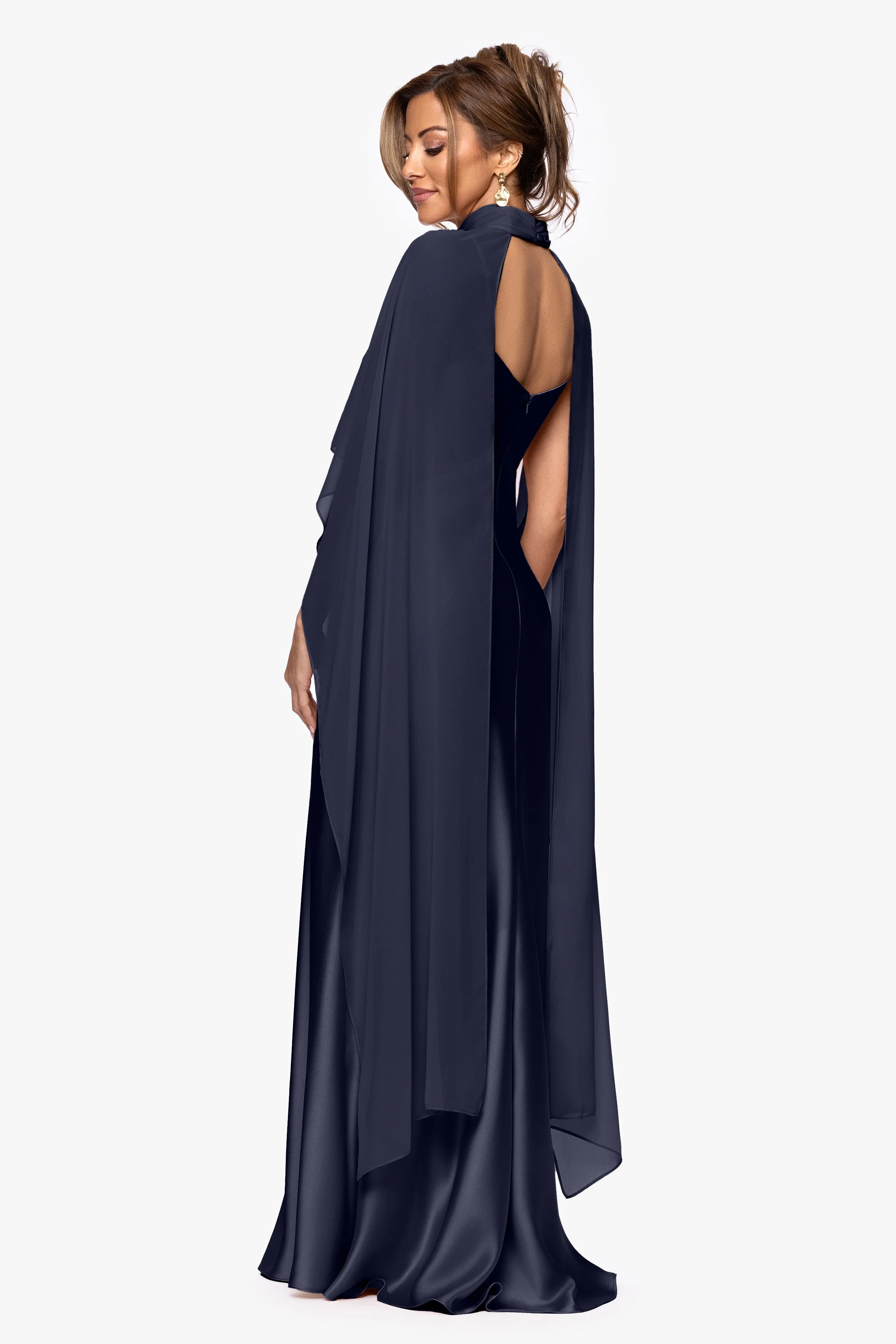 "Laura" Satin Floor-Length Dress with Removable Chiffon Shawl sold by Xscape product image thumbnail 3