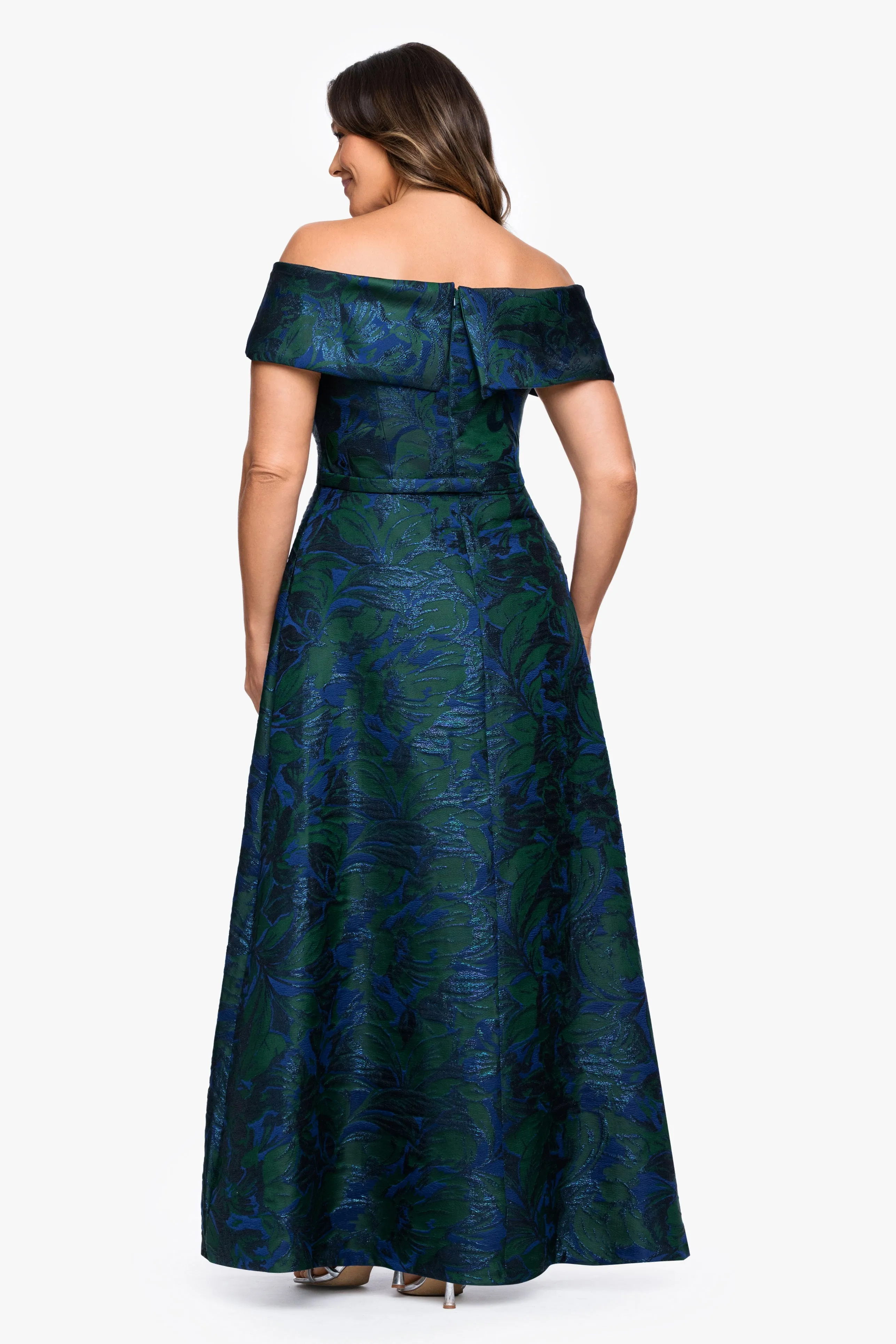 Plus "June" Jacquard Off the Shoulder Floor Length Dress sold by Xscape product image thumbnail 3