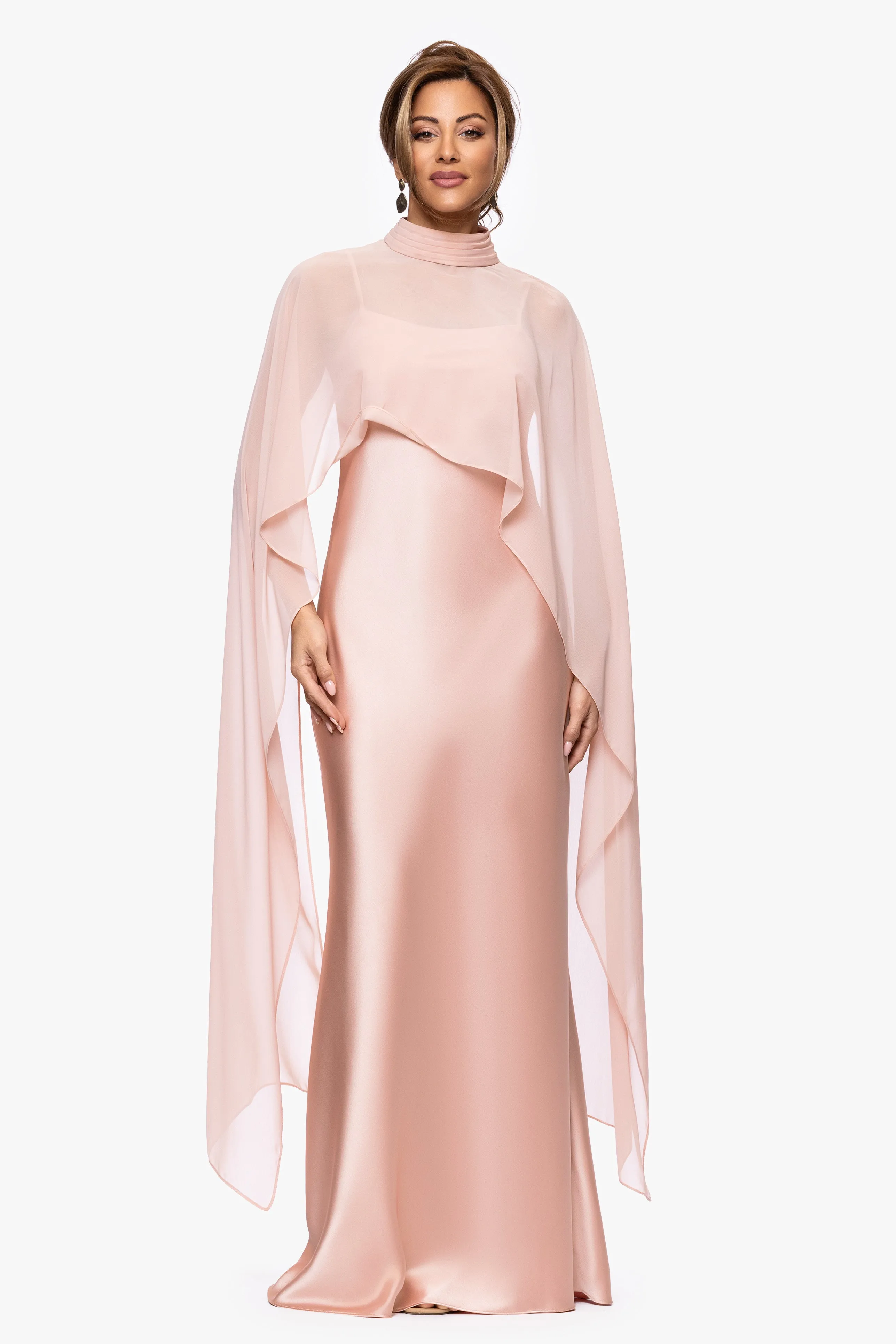 "Laura" Satin Floor-Length Dress with Removable Chiffon Shawl sold by Xscape product image thumbnail 4