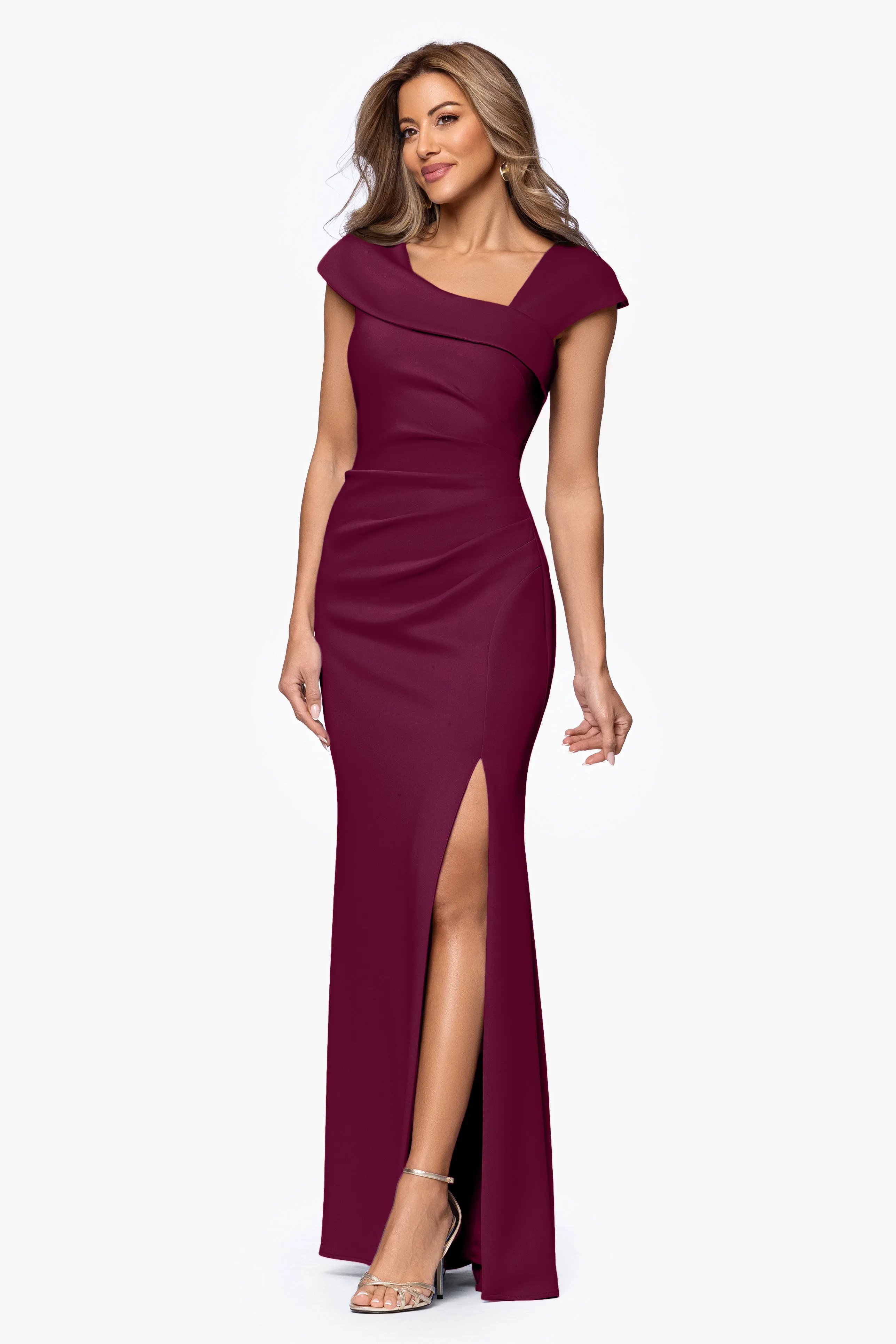 Petite "Patti" Long Off the Shoulder Techno Scuba Dress sold by Xscape product image thumbnail 3