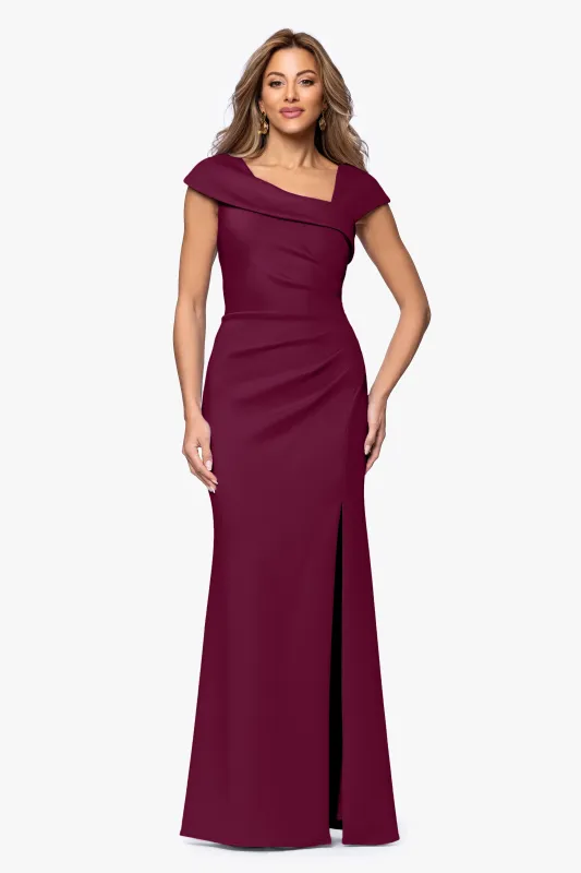 Petite "Patti" Long Off the Shoulder Techno Scuba Dress made by Xscape