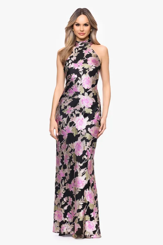 "Elliot" Burnout Chiffon Halter Tie Long Dress made by Xscape