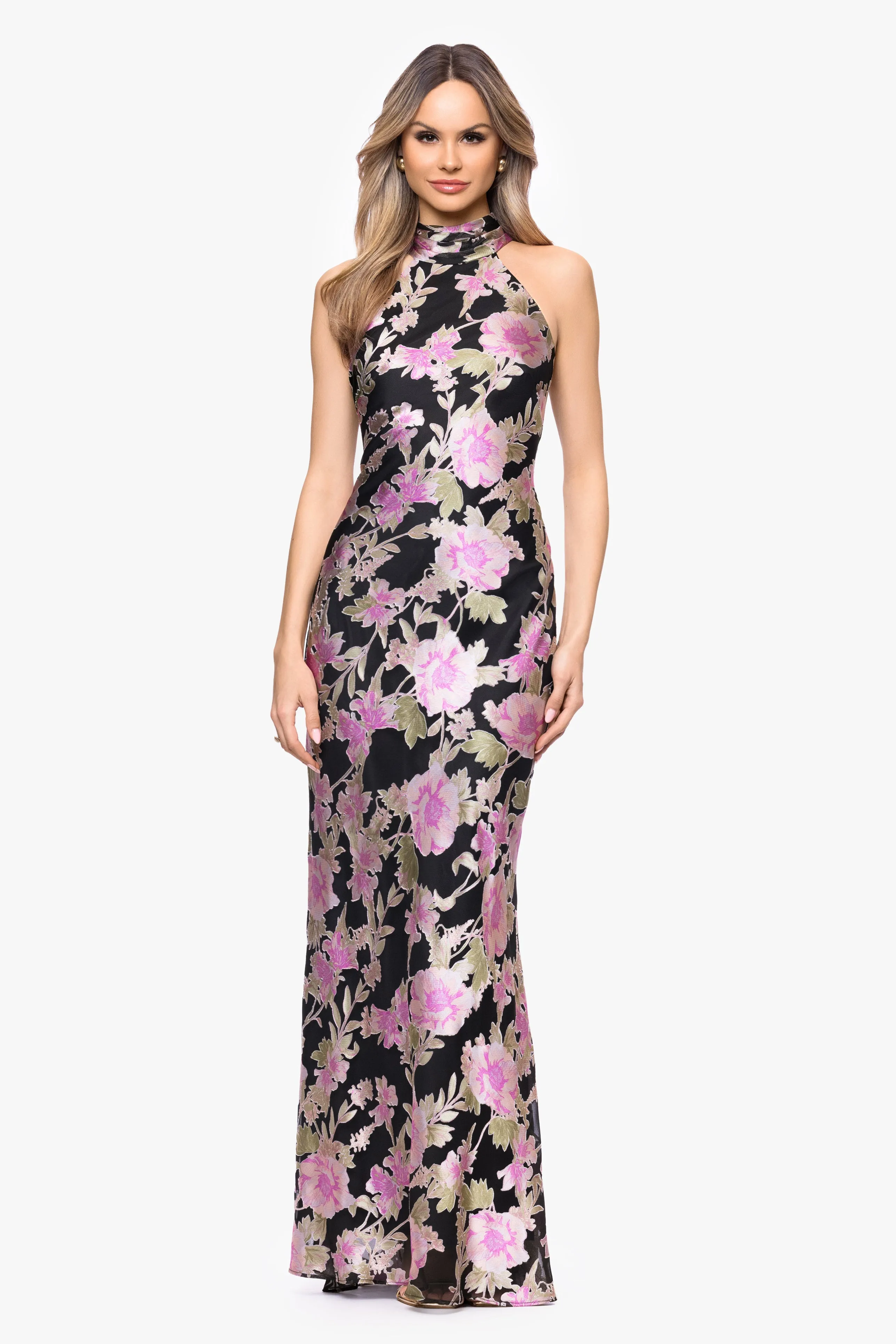 "Elliot" Burnout Chiffon Halter Tie Long Dress sold by Xscape