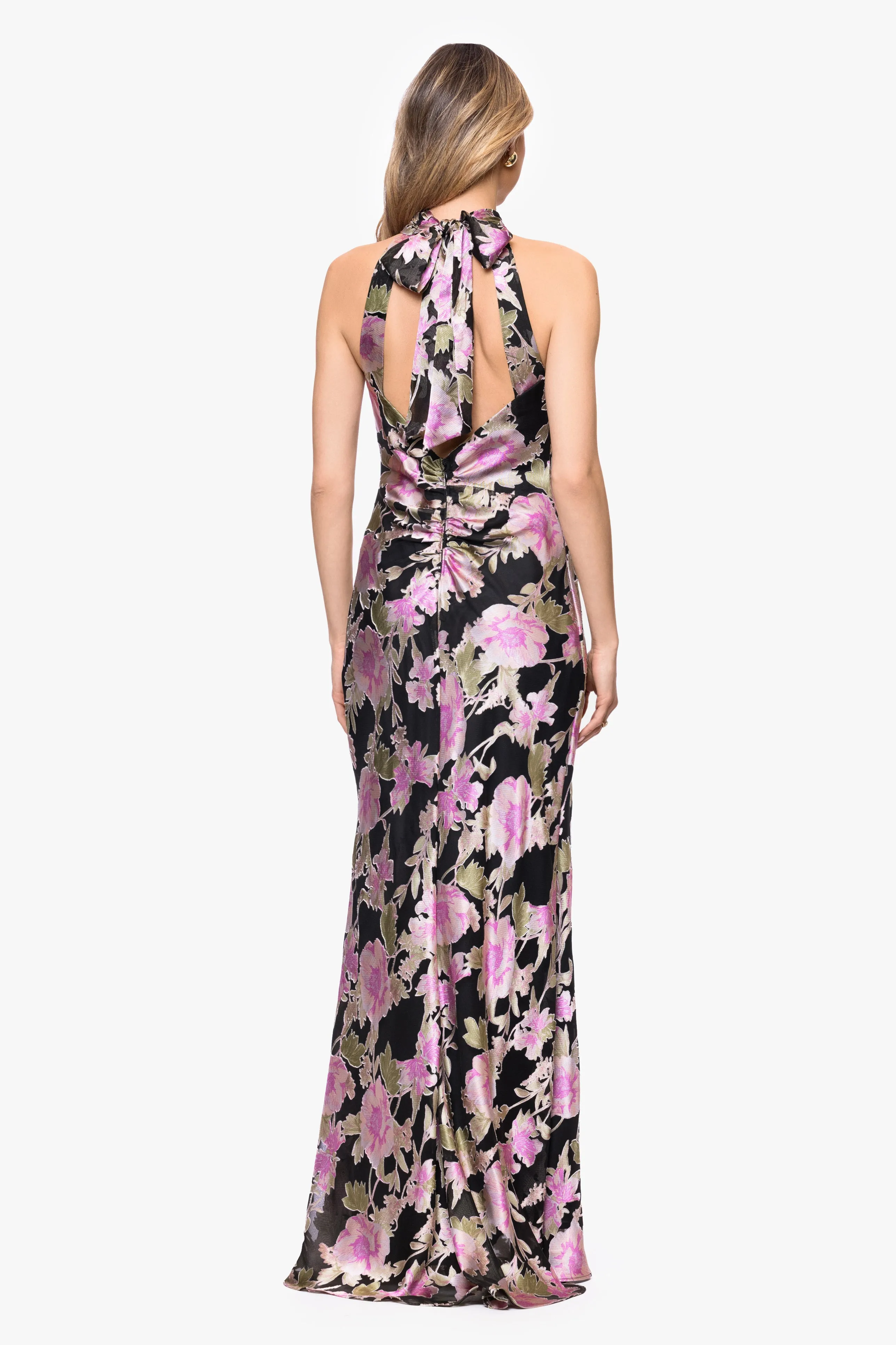 "Elliot" Burnout Chiffon Halter Tie Long Dress sold by Xscape product image thumbnail 3