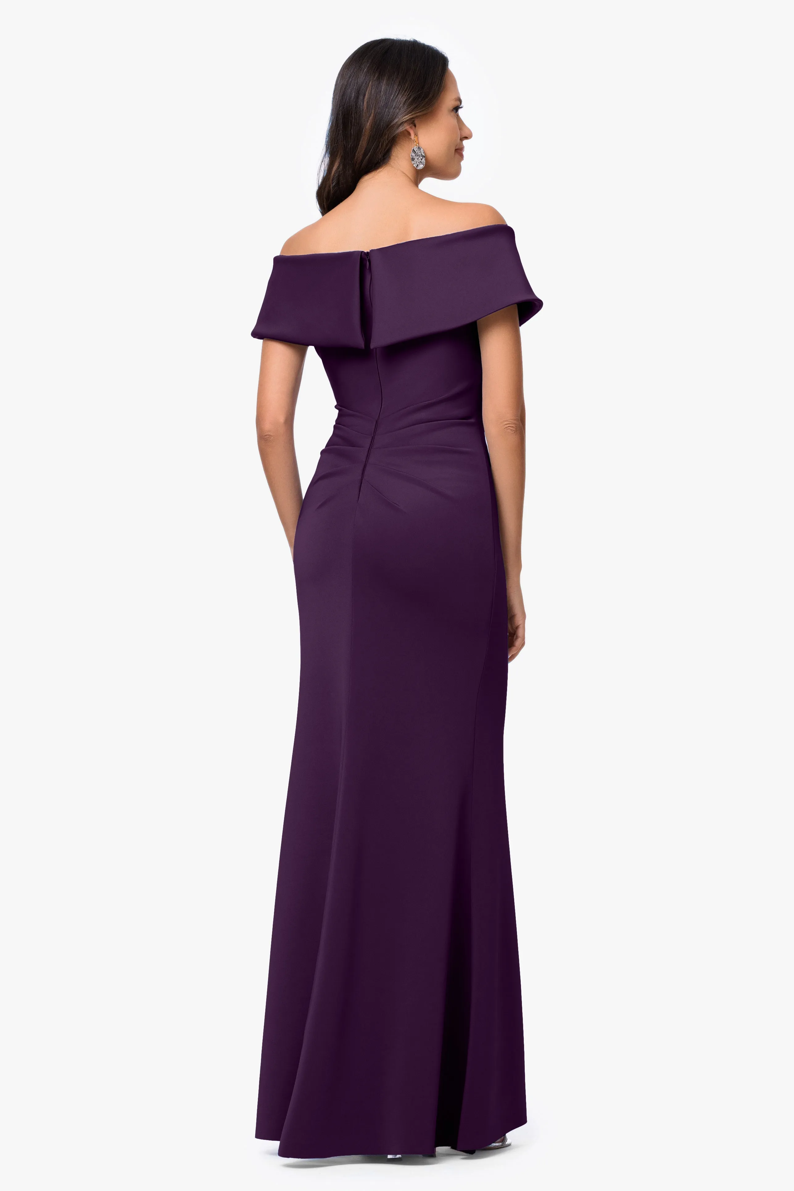 "Faye" Techno Scuba Pleated Rouche Long Dress sold by Xscape product image thumbnail 3