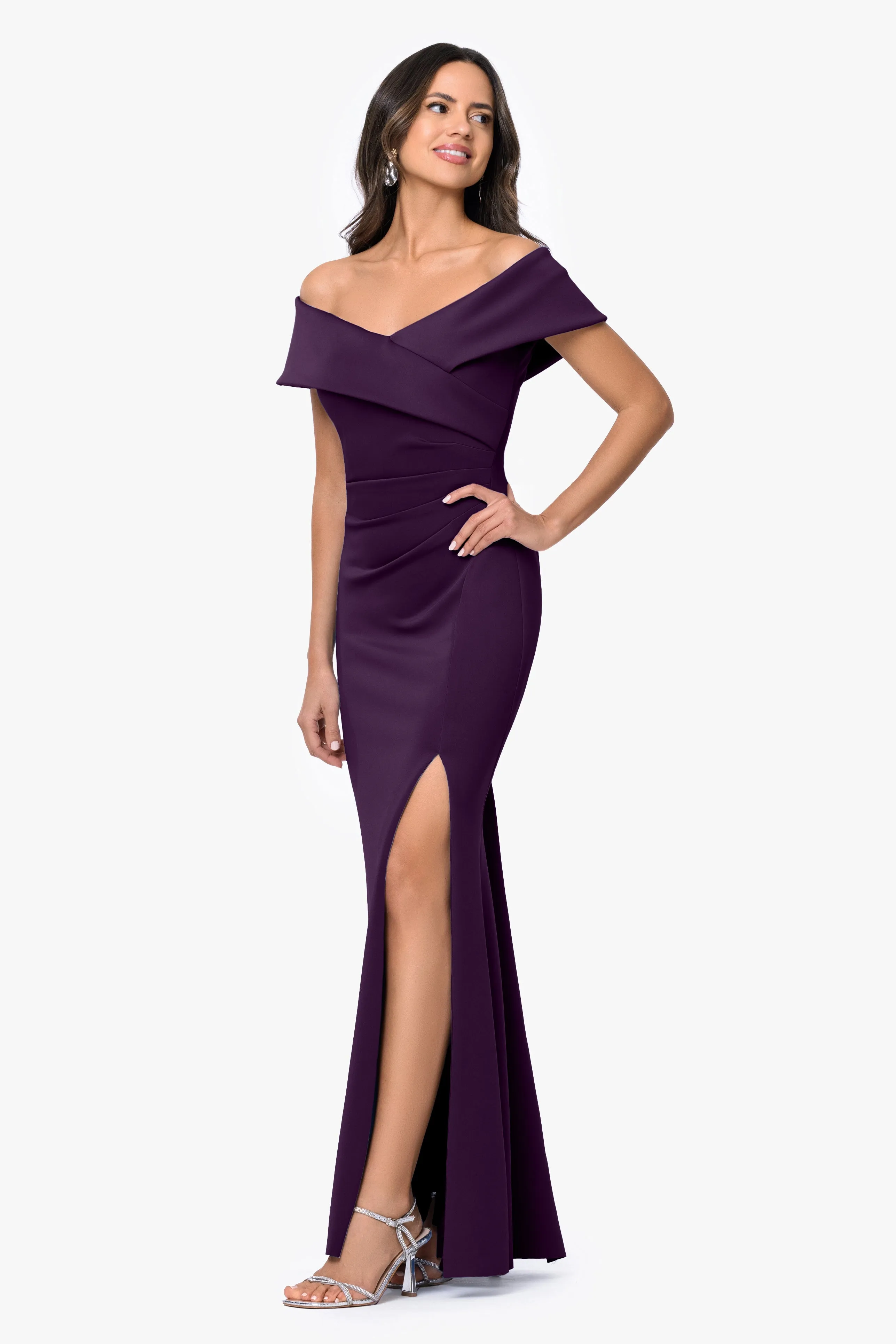 "Faye" Techno Scuba Pleated Rouche Long Dress sold by Xscape product image thumbnail 4