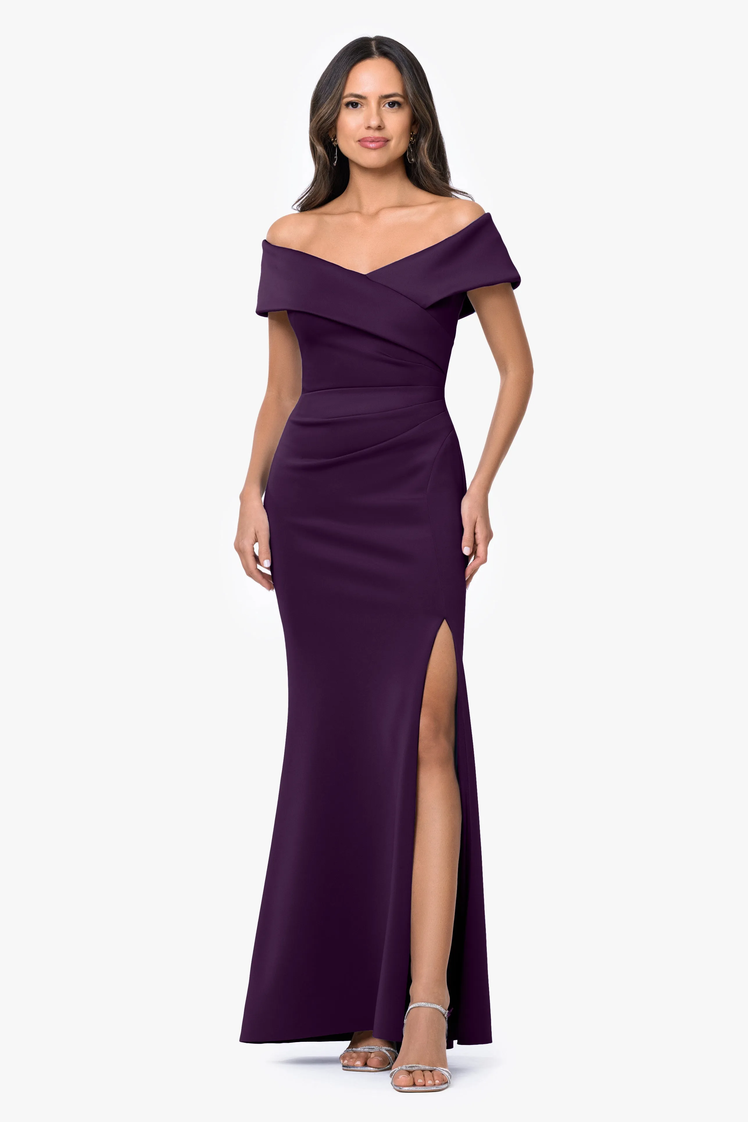 "Faye" Techno Scuba Pleated Rouche Long Dress sold by Xscape product image thumbnail 5
