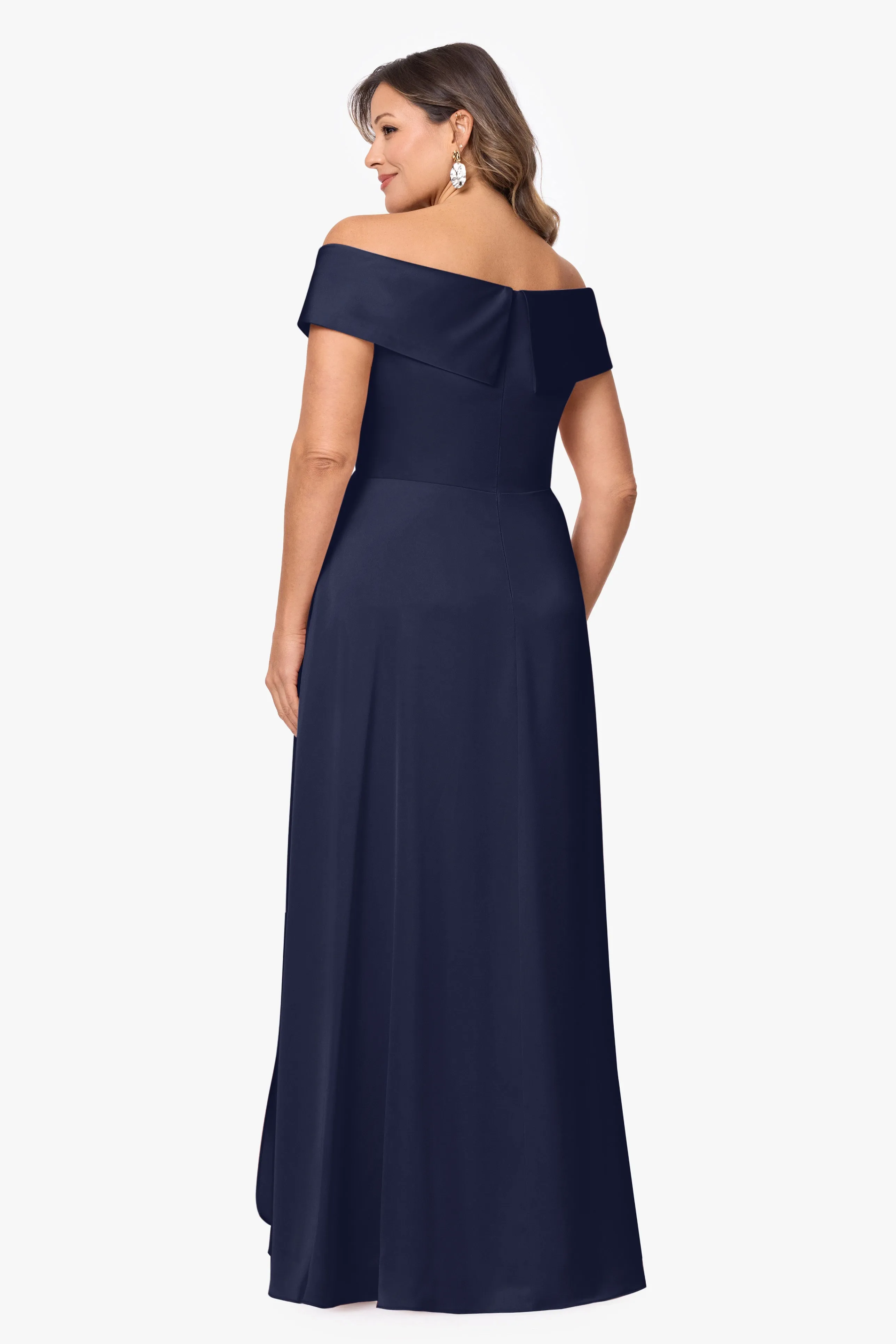 Plus "Daniella" Satin Off The Shoulder Short Sleeve Long Dress sold by Xscape product image thumbnail 3
