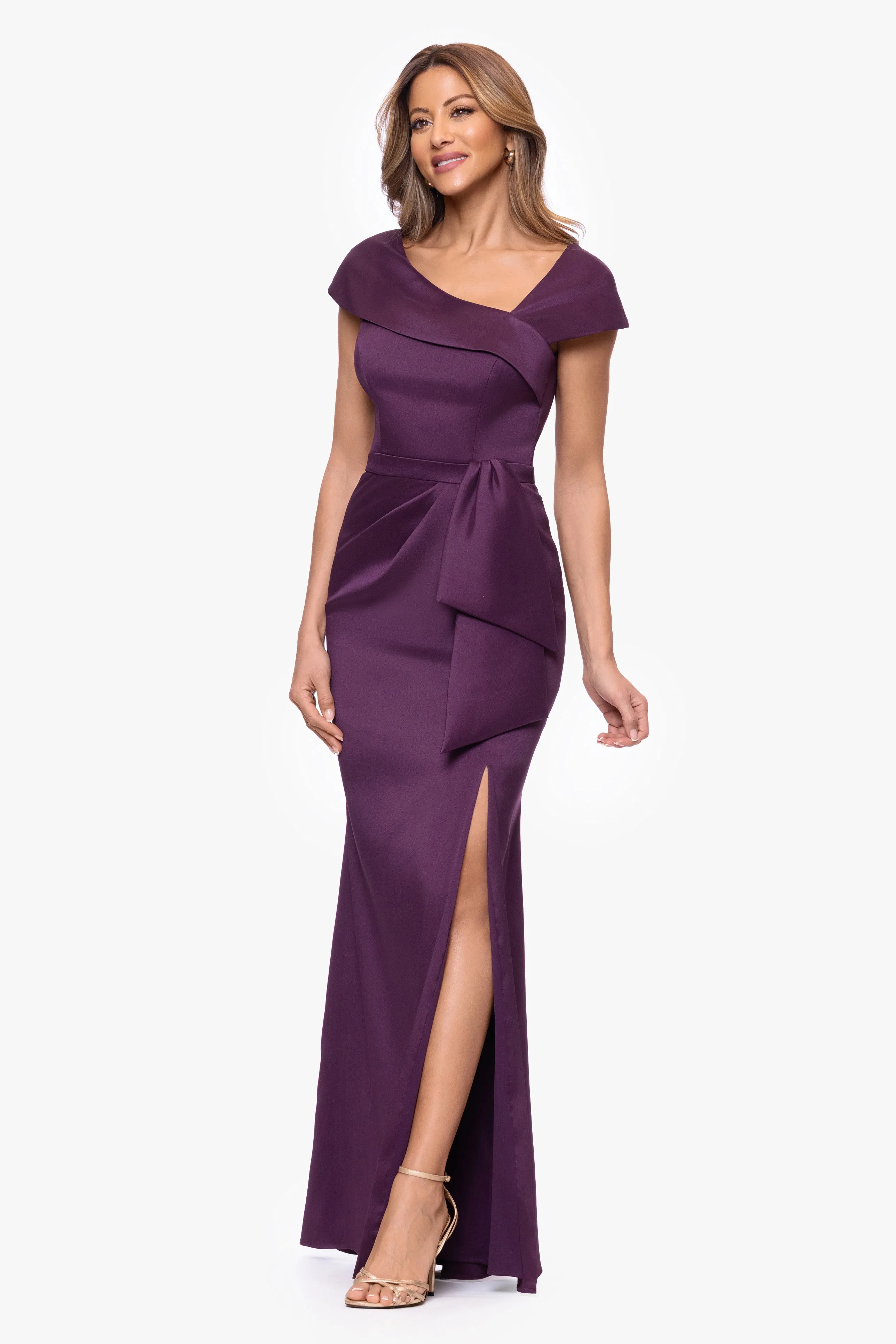 Petite "Katelyn" Stretch Mikado Asymmetrical Neckline Long Dress sold by Xscape product image thumbnail 4
