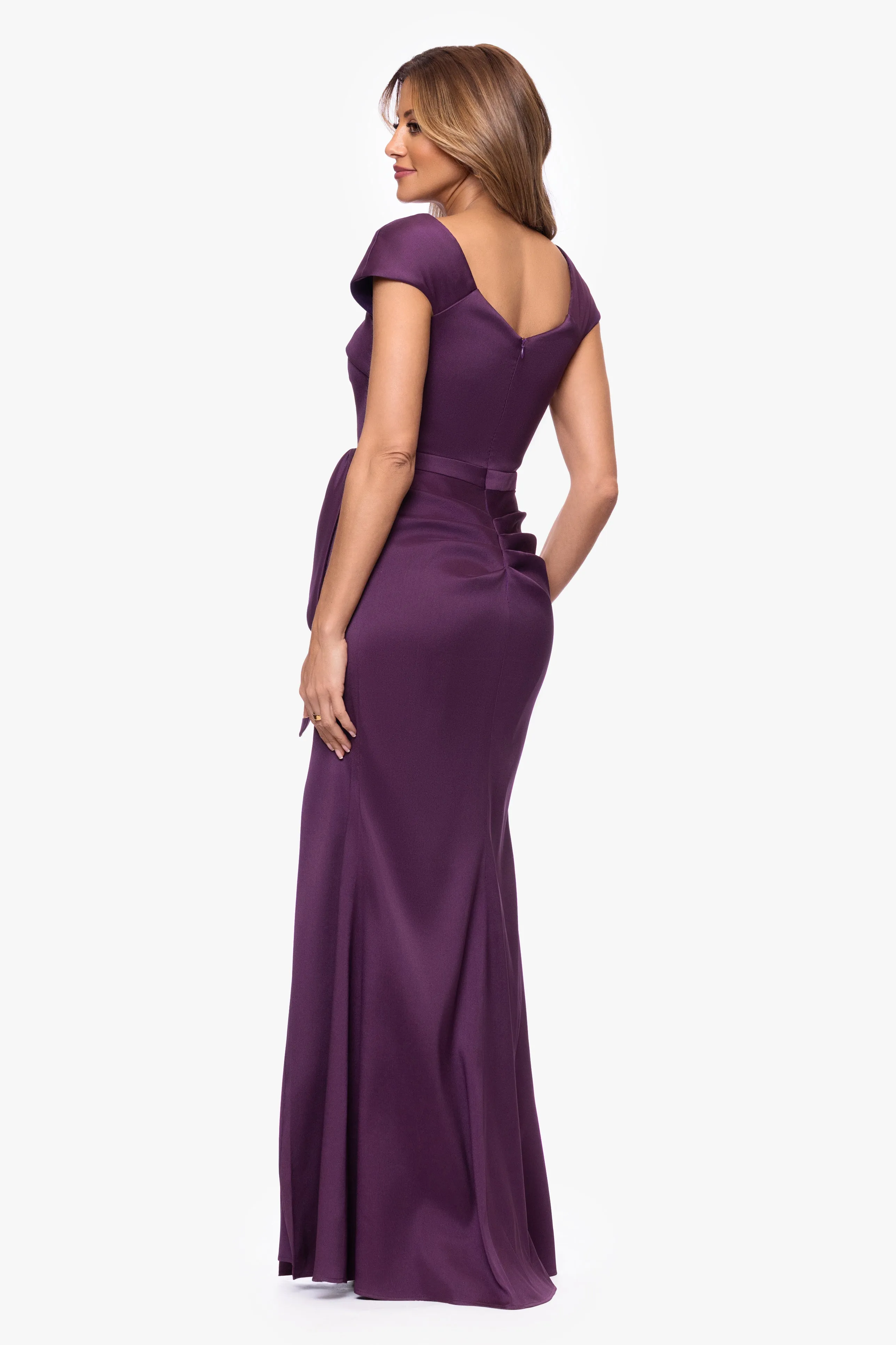 Petite "Katelyn" Stretch Mikado Asymmetrical Neckline Long Dress sold by Xscape product image thumbnail 3
