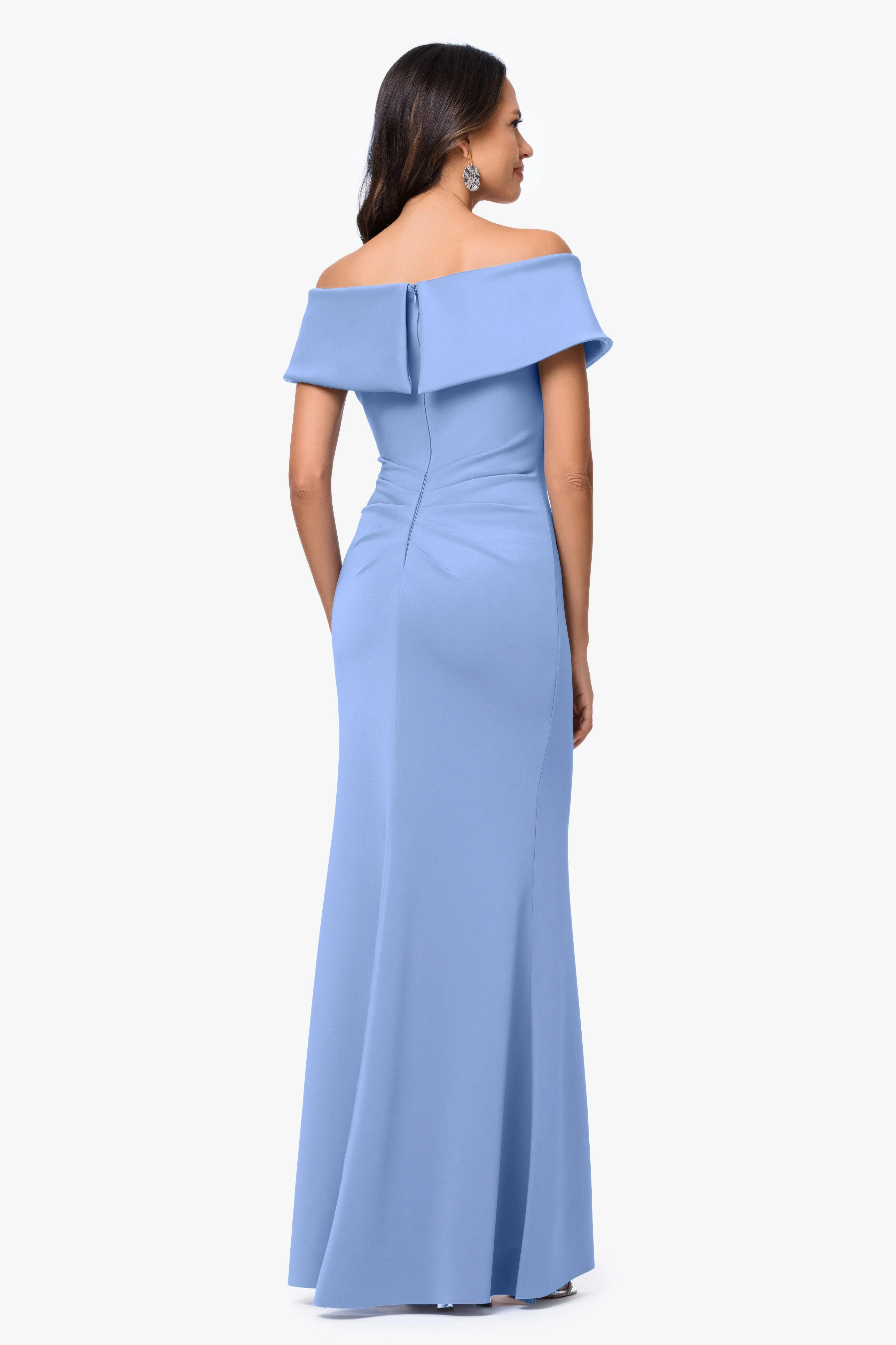"Faye" Techno Scuba Pleated Rouche Long Dress sold by Xscape product image thumbnail 3