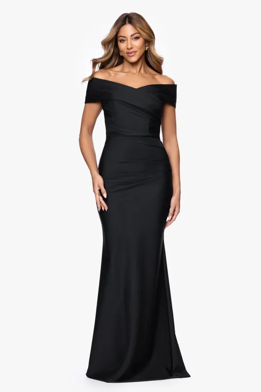 "Eloise" Bended Knit Off The Shoulder Rouche Long Dress made by Xscape