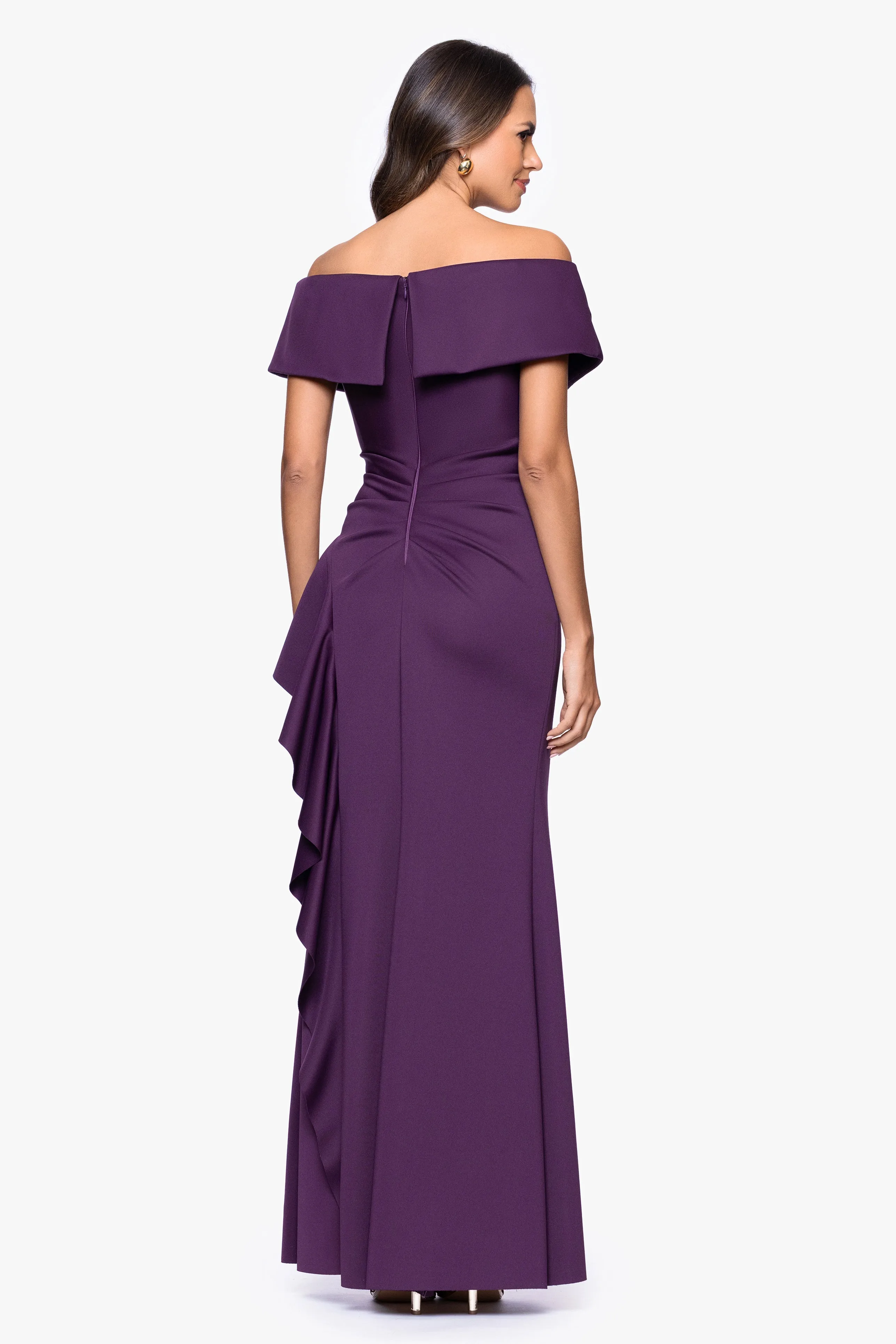 "Pearl" Techno Scuba Off the Shoulder Ruffle Floor Length Dress sold by Xscape product image thumbnail 3