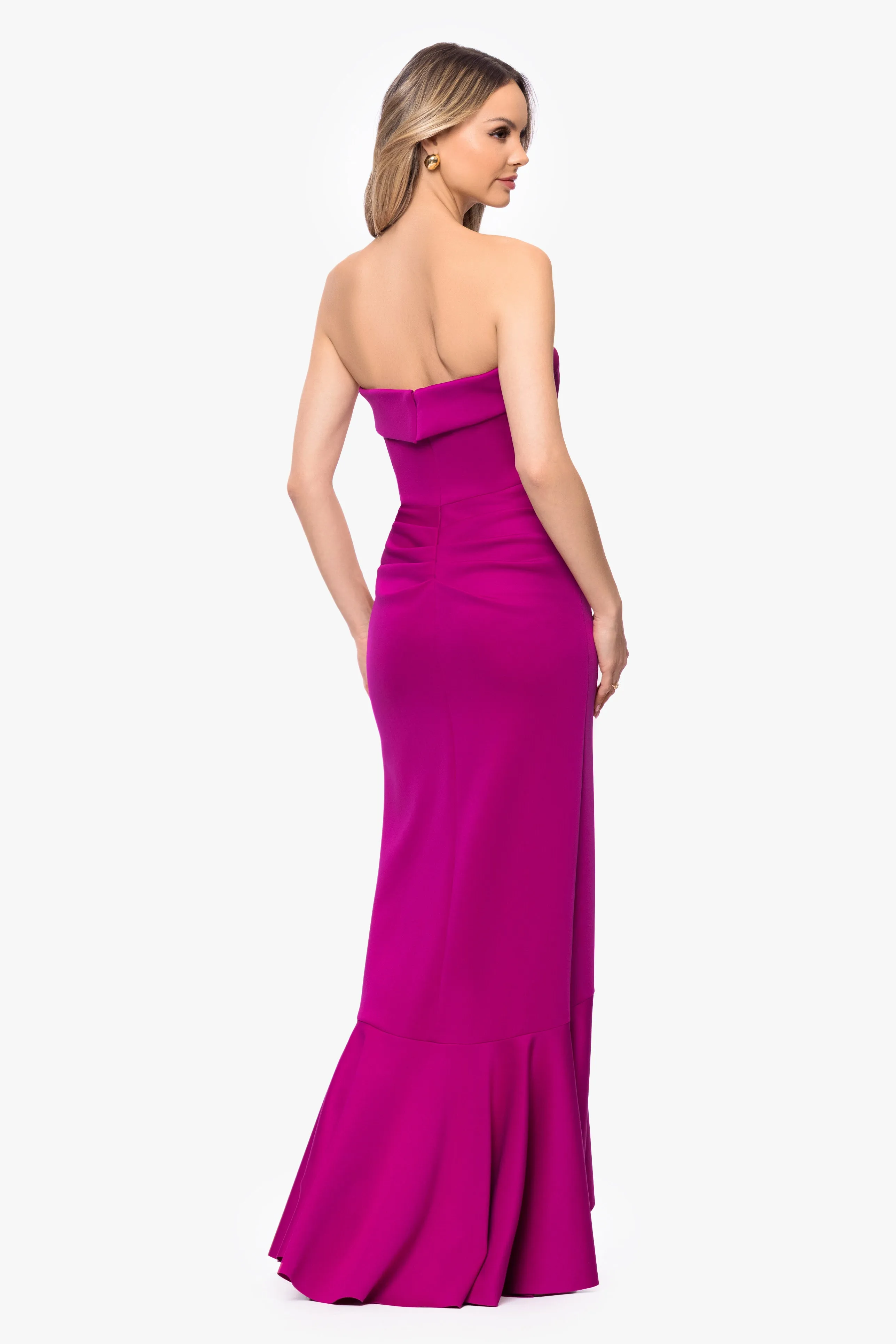 "Alicia" Techno Scuba Strapless Ruffle Long Dress sold by Xscape product image thumbnail 3