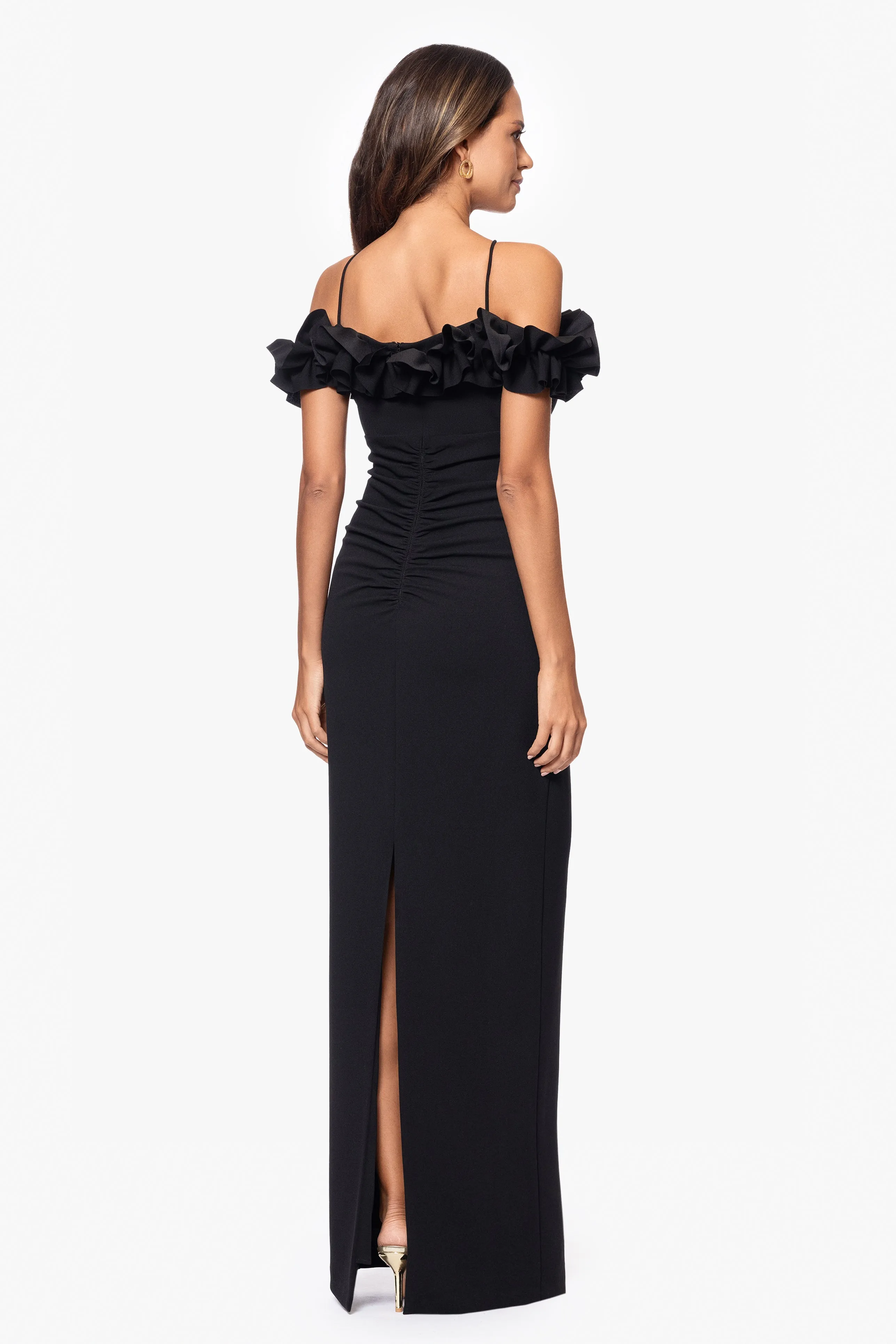 Petite "Tyla" Scuba Crepe Ruffle Top Floor Length Dress sold by Xscape product image thumbnail 3